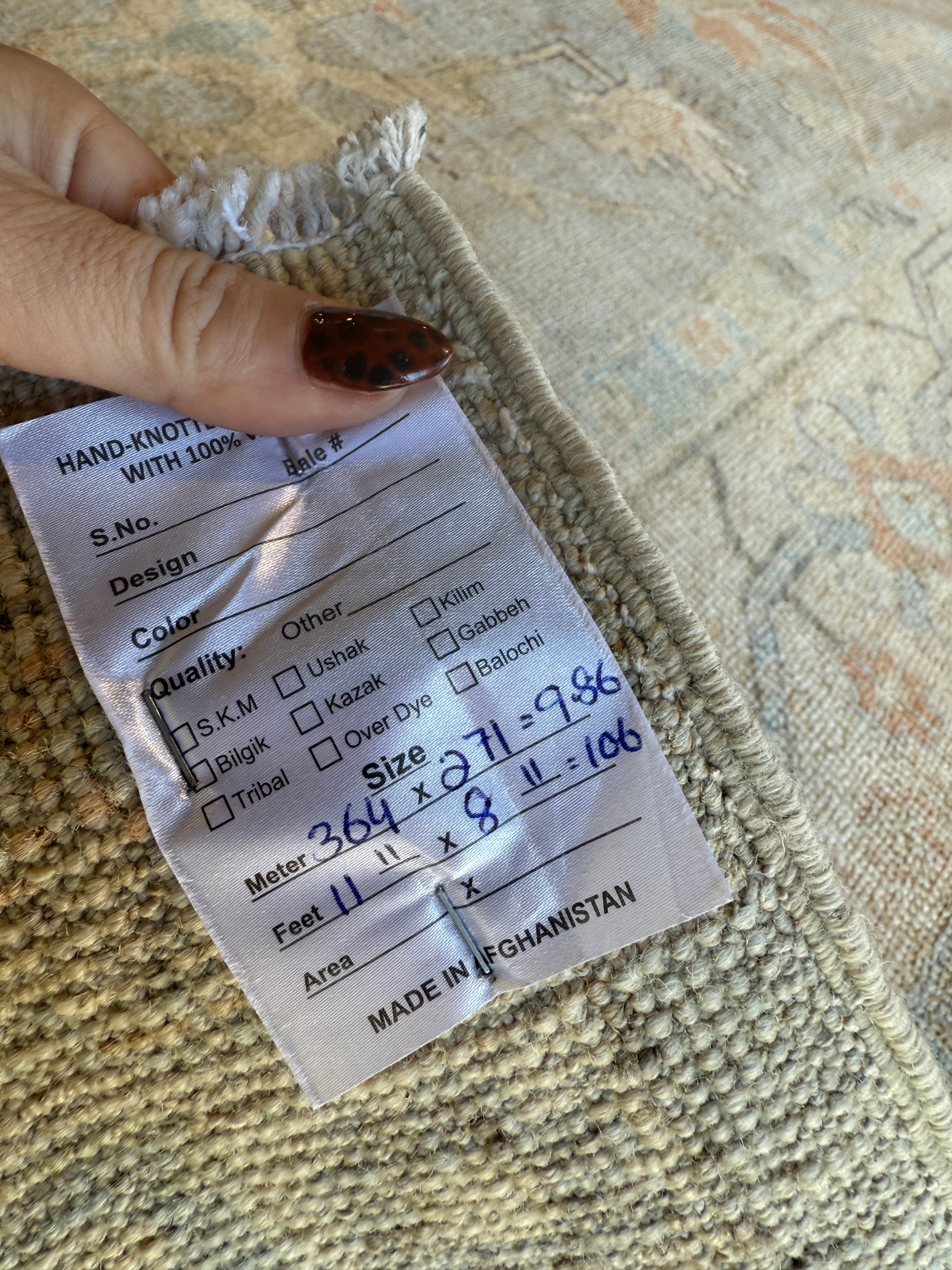 Millie De Polgnac 8.11x11.11 COLOR Afghani Whitewashed Oushak