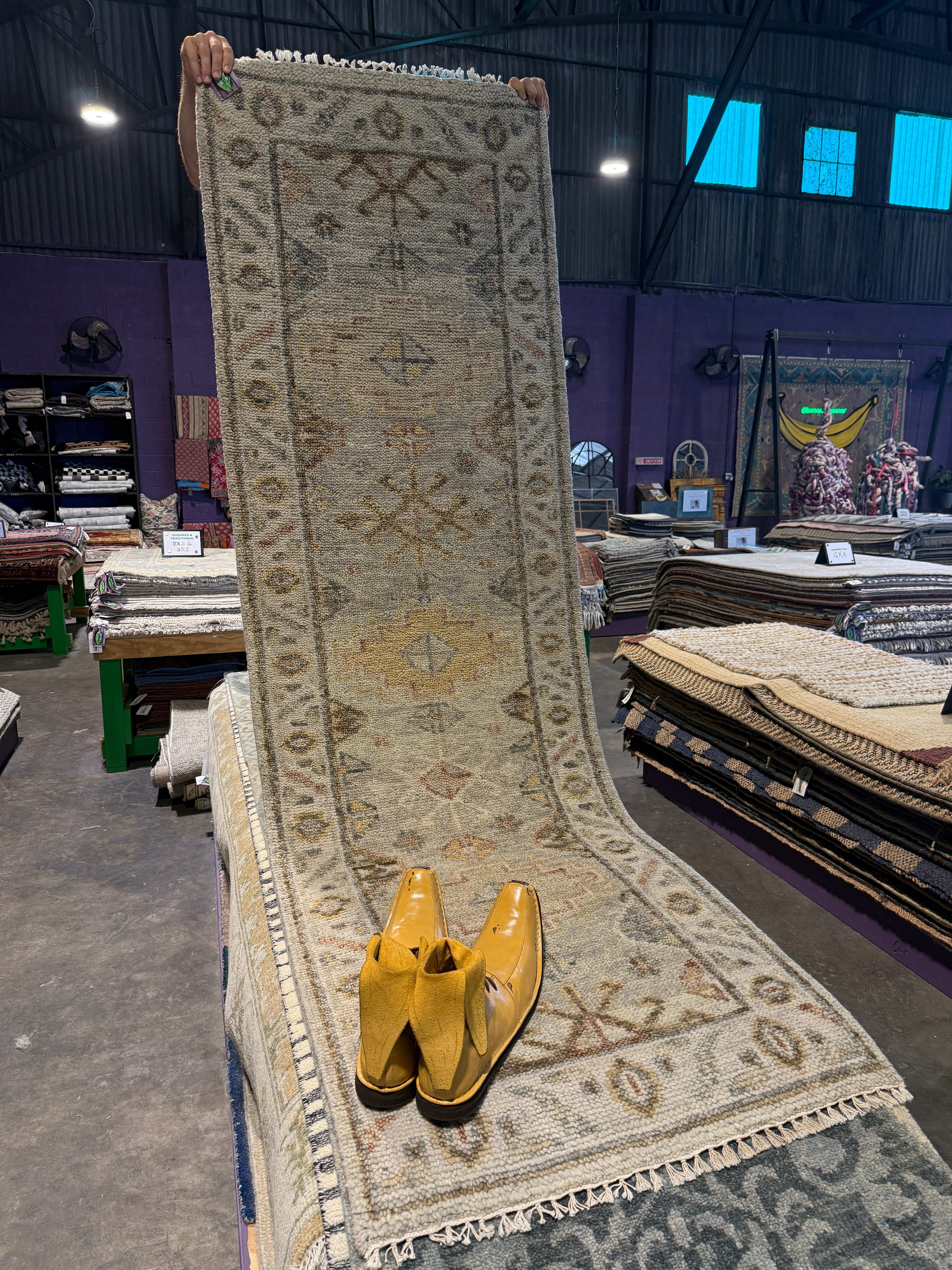 Lauren Tom 2.6x8 Grey and Tan Hand-Knotted  Oushak Runner