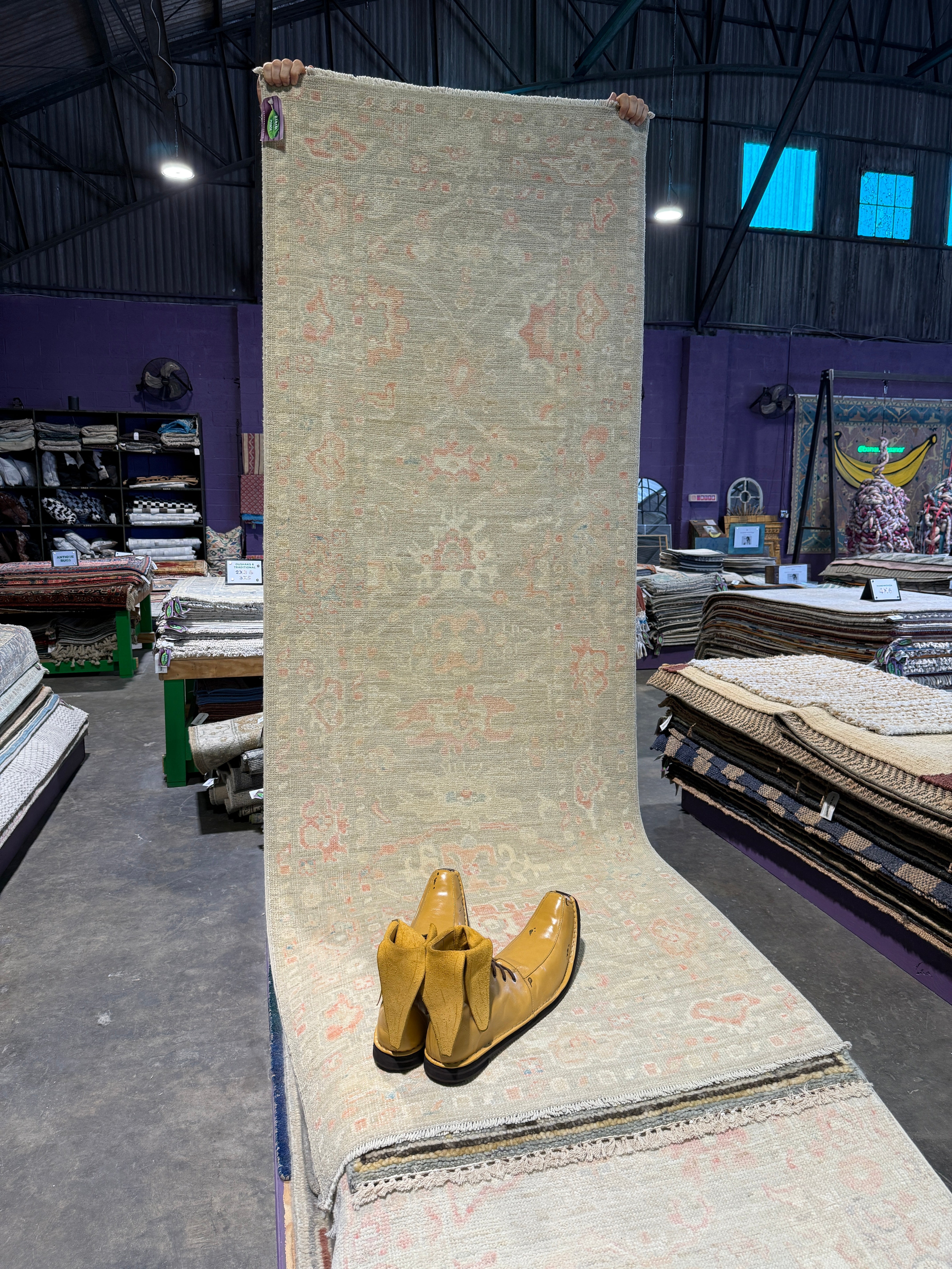 Rebecca Ferguson 2.10x7.10 Blue and Pink Whitewashed Afghani Oushak Runner