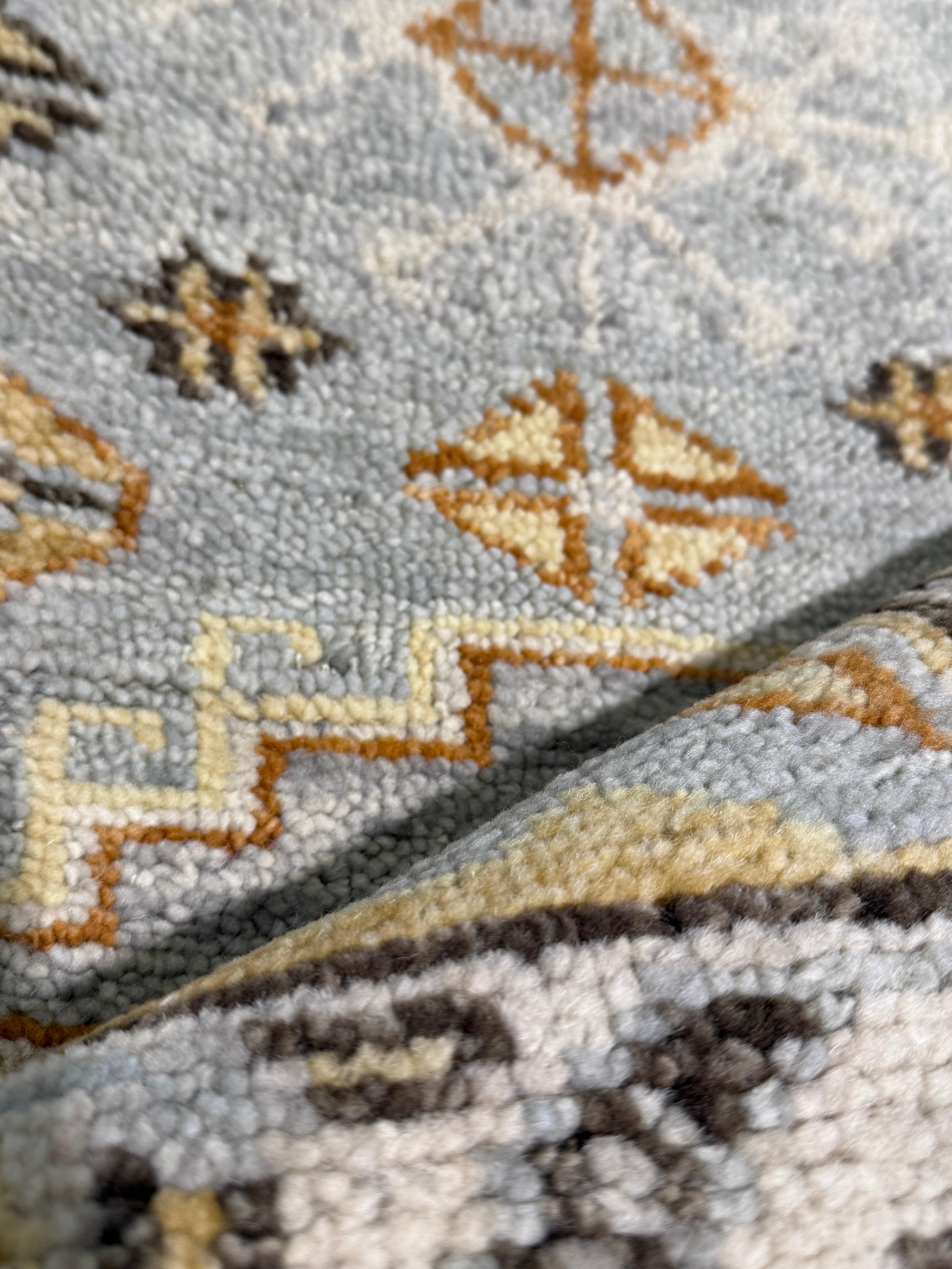 Christina Pickles 2.6x8 Blue and Tan Hand-Knotted Oushak Runner Rug