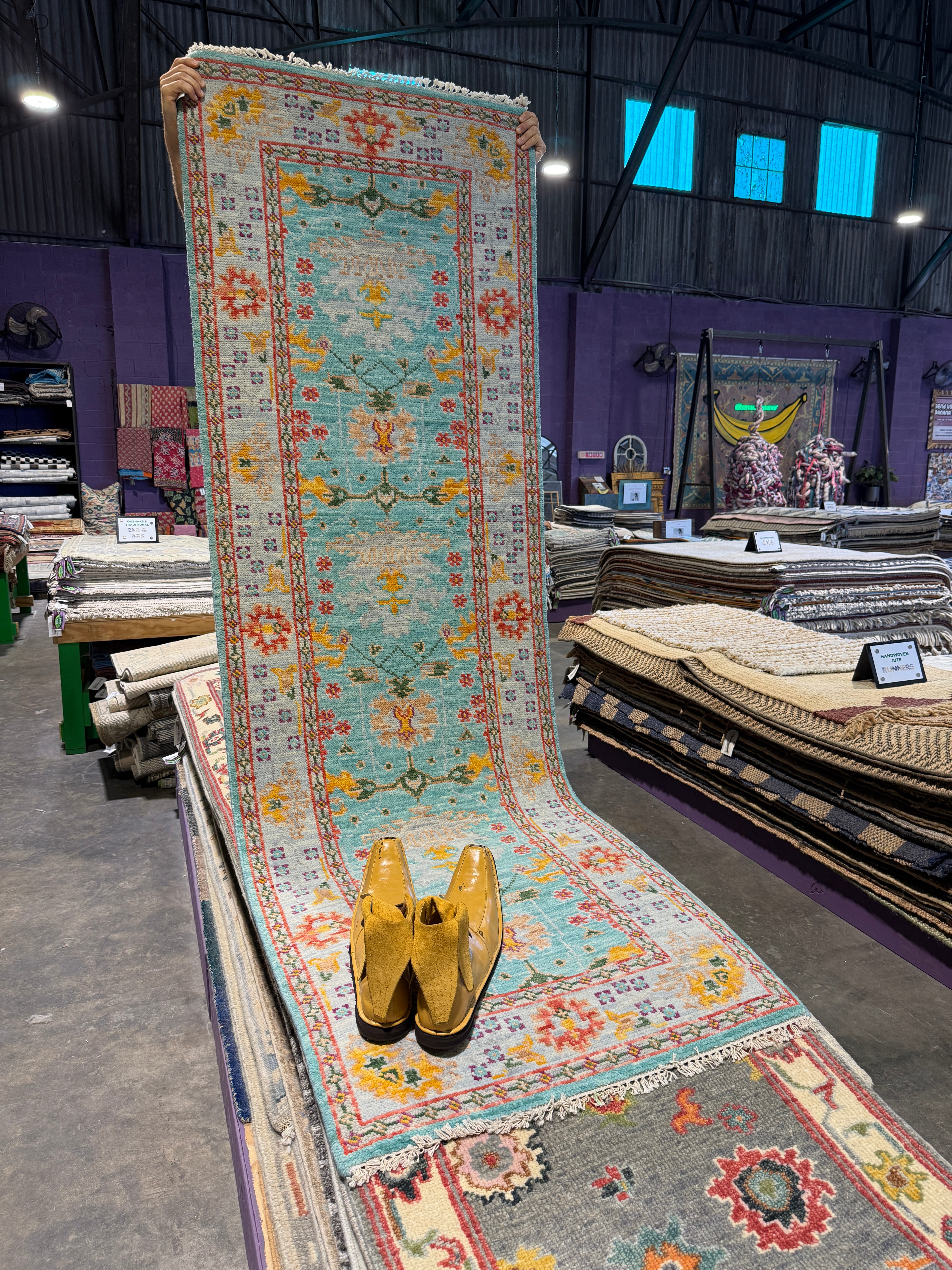 June 2.9x8 Blue Hand-Knotted Oushak Runner