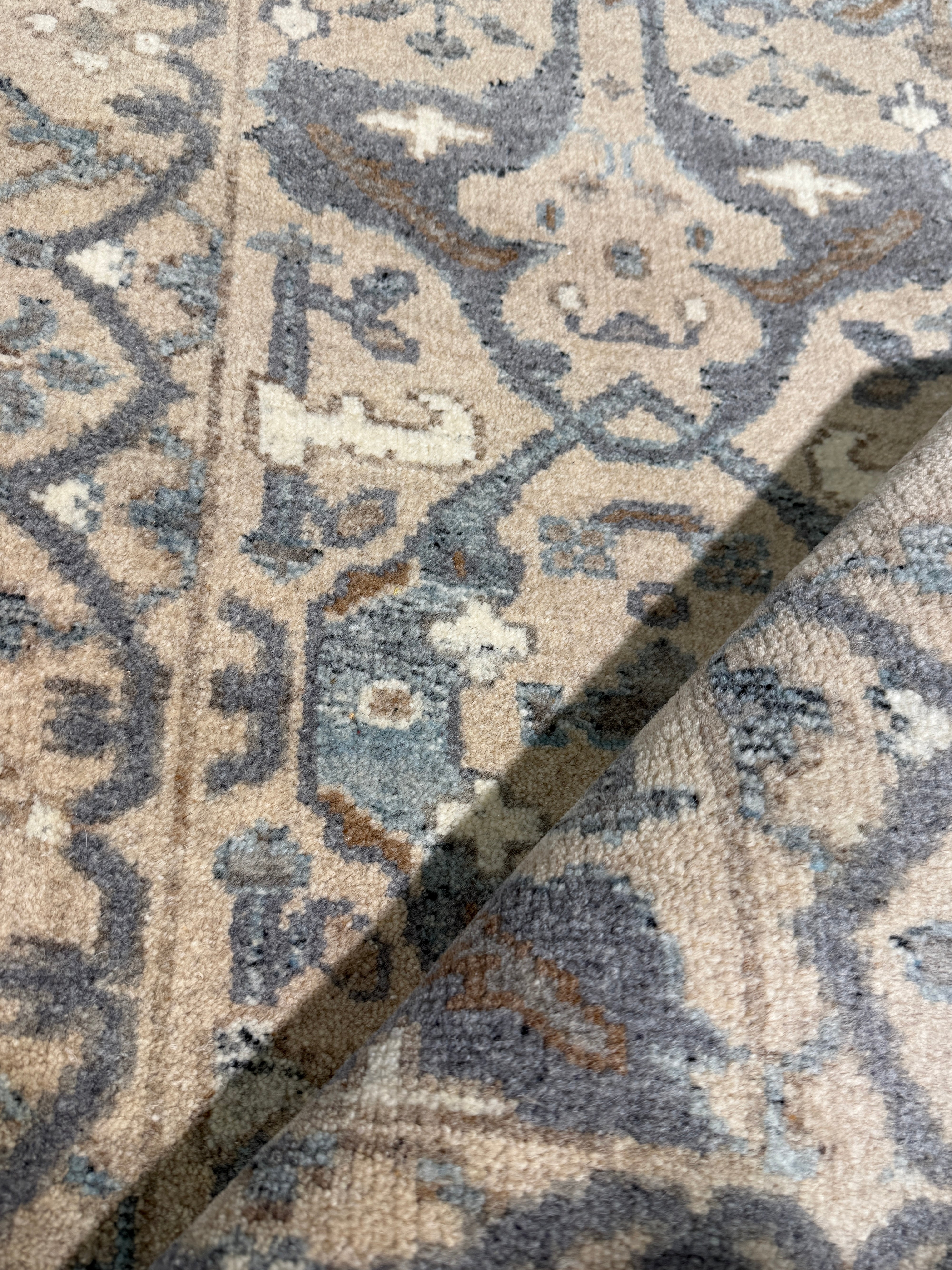 Tempest Storm 2.6x10 Tan and Grey Hand-Knotted Oushak Runner Rug