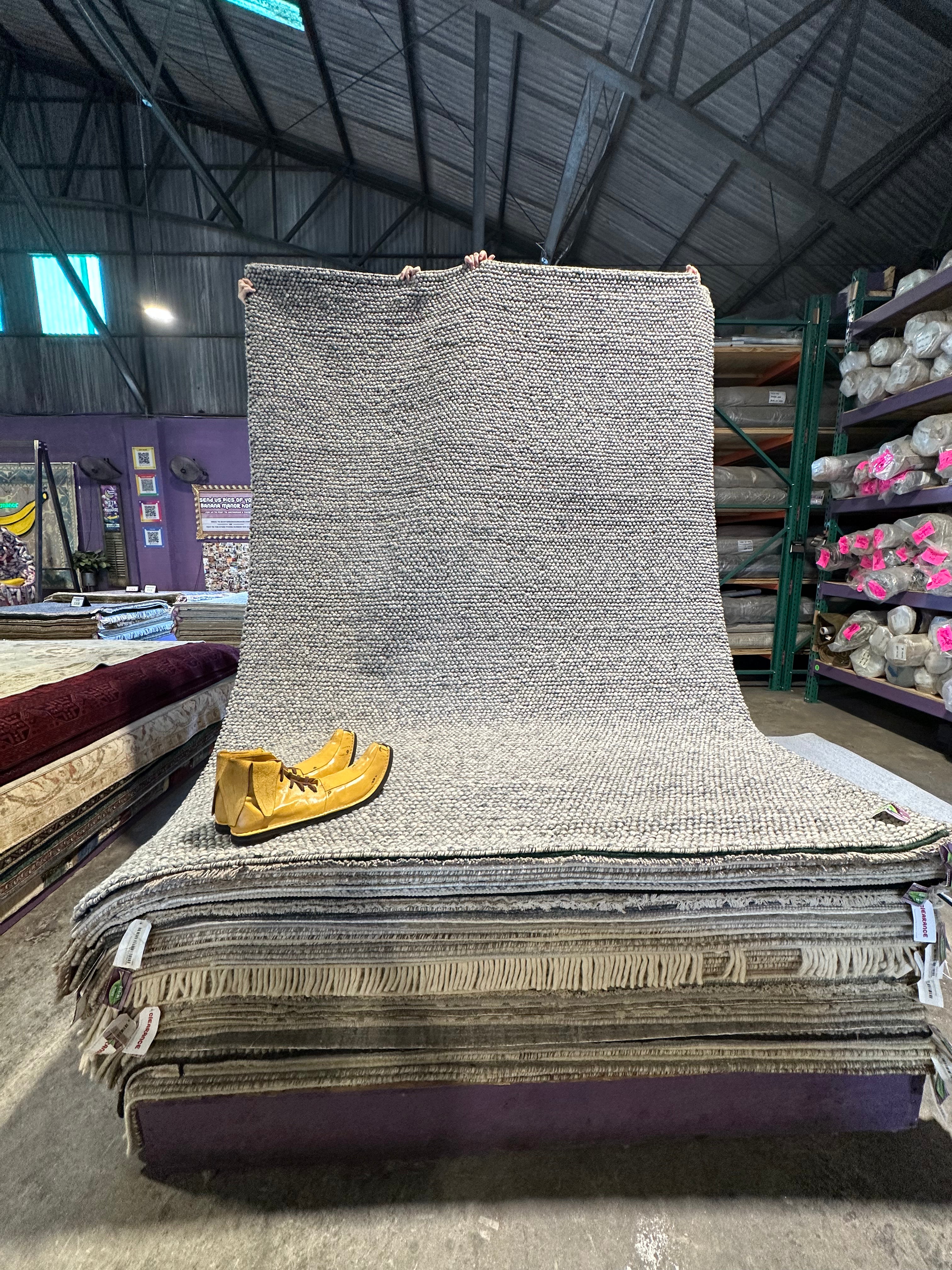 Vittorio Alfieri Handwoven Wool Durrie Natural Grey Loop (Multiple Sizes Available)
