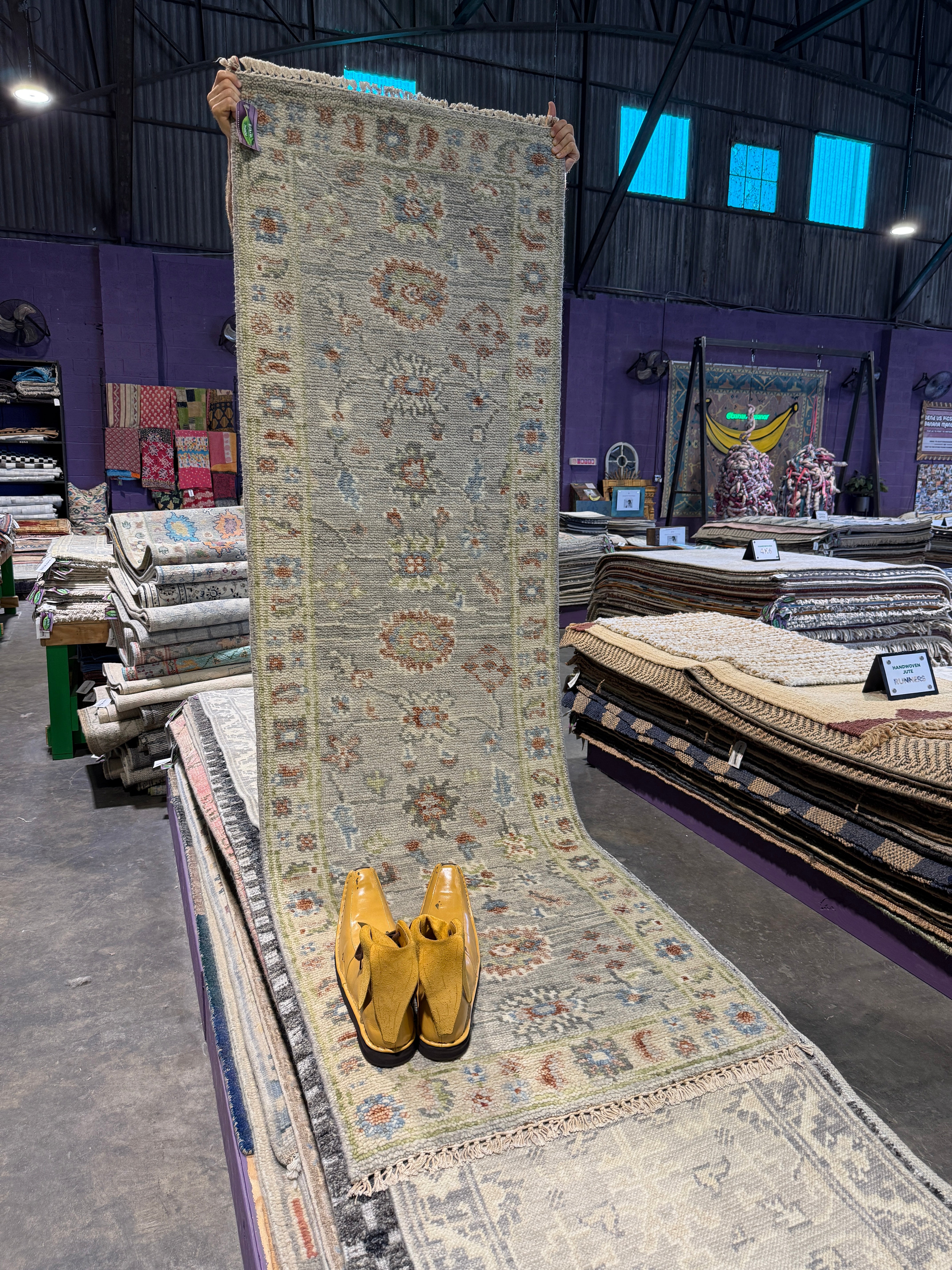 Winona Ryder Hand-Knotted Ivory & Grey Oushak Runner Rug (Multiple Sizes)