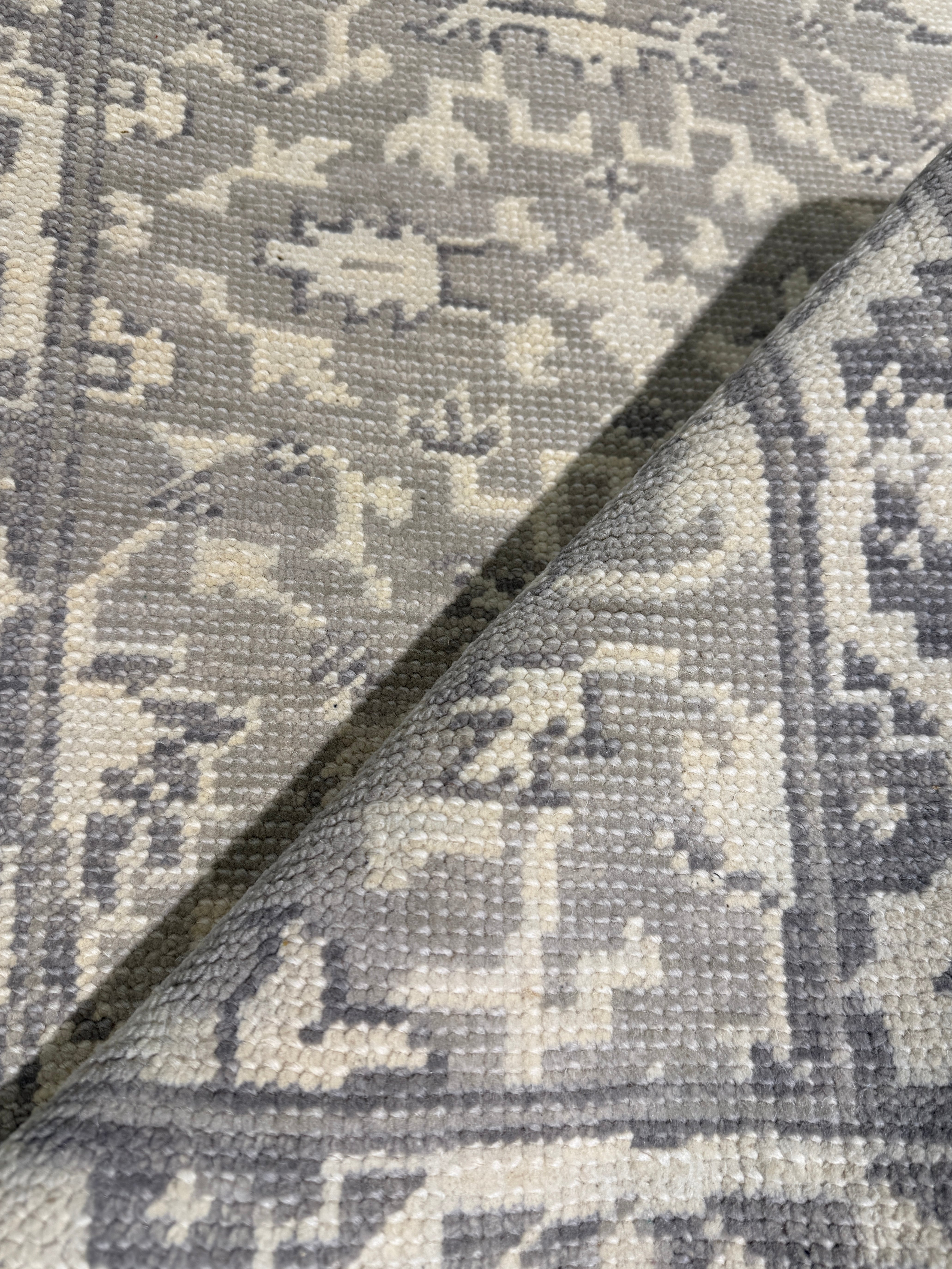 Villarreal 2.6x9.9 Hand-Knotted Grey & Silver Turkish Oushak