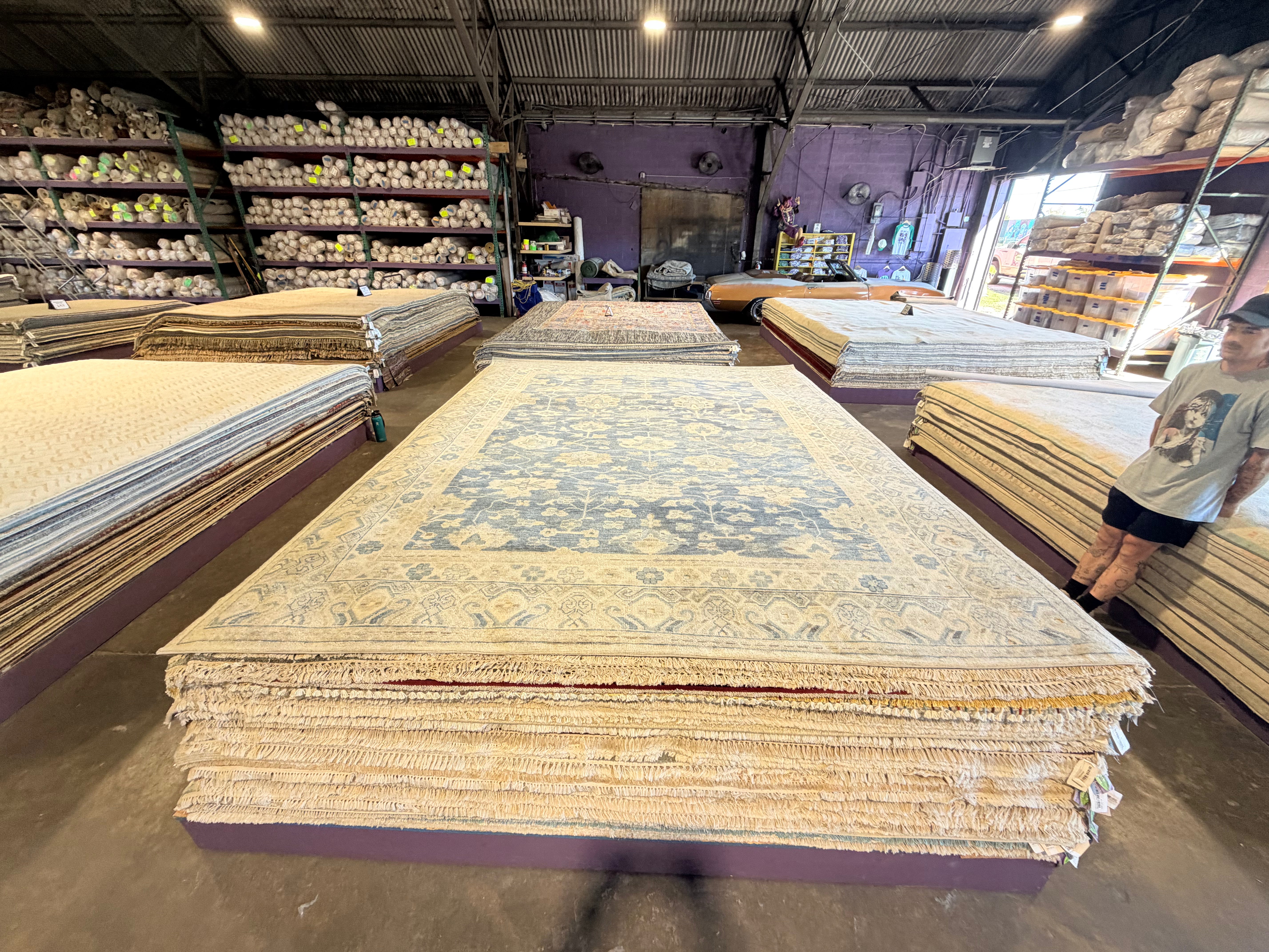 Romeo 9x12 Blue and Beige Hand-Knotted Oushak Rug