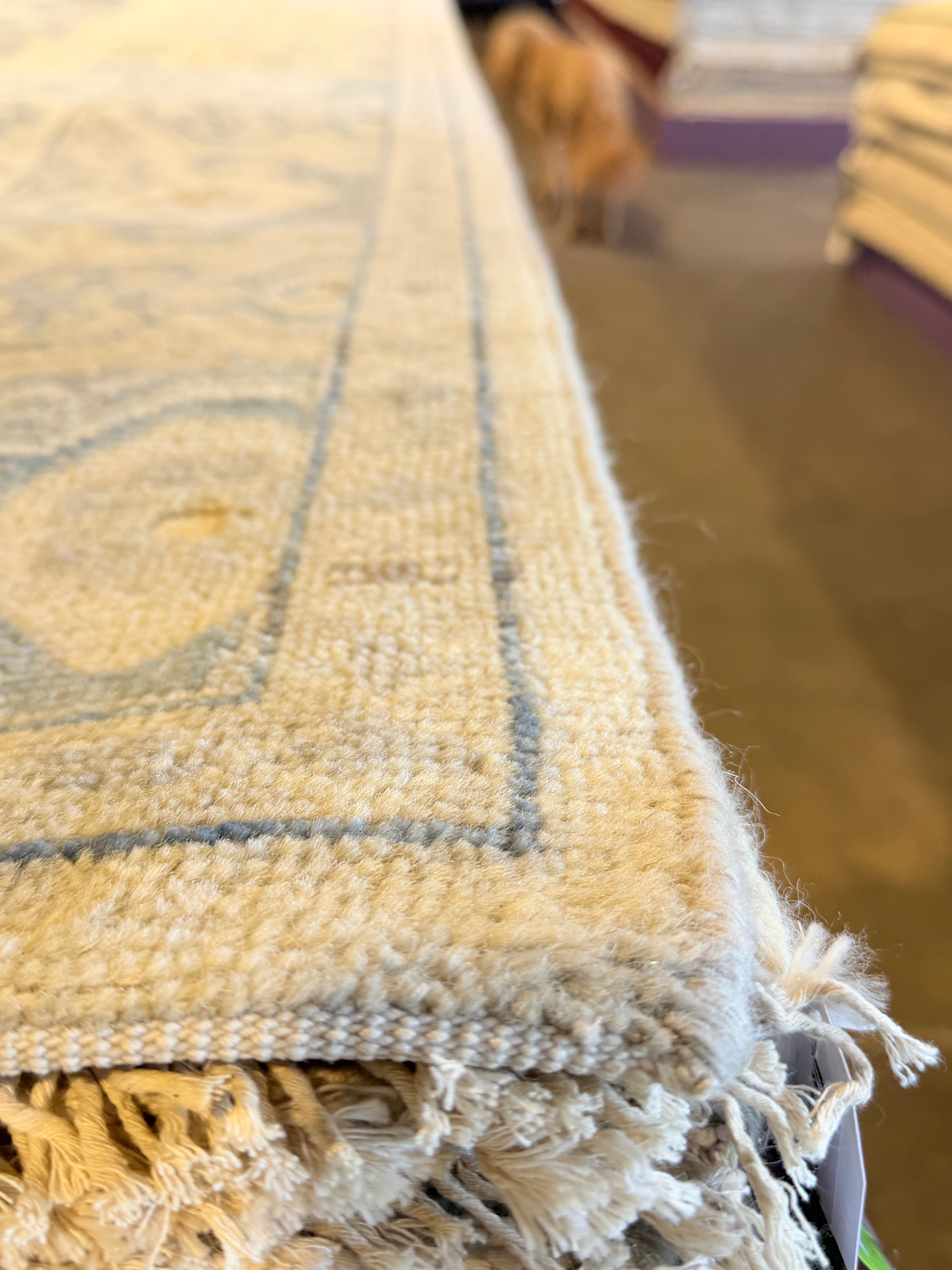 Romeo 9x12 Blue and Beige Hand-Knotted Oushak Rug