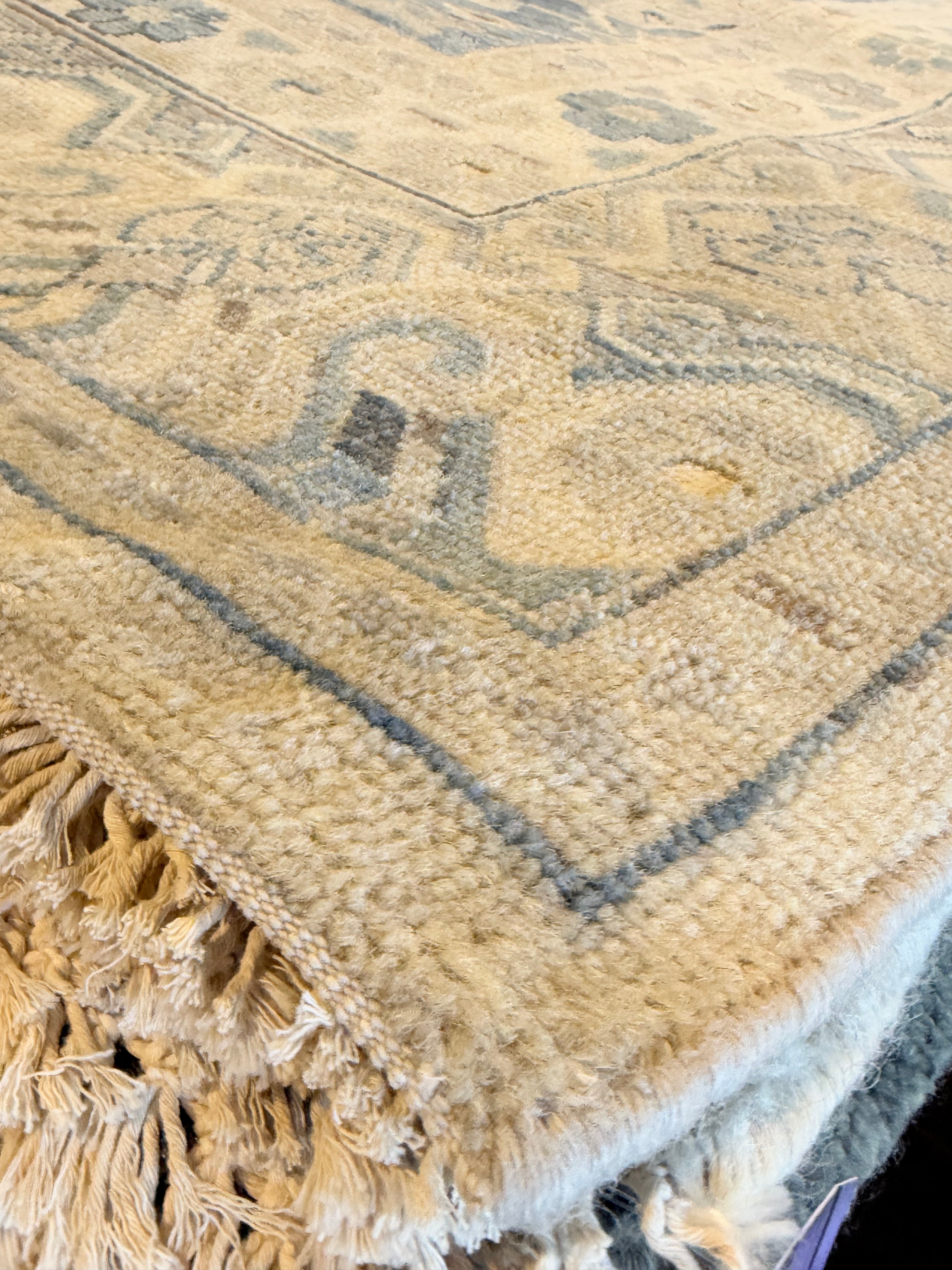 Romeo 9x12 Blue and Beige Hand-Knotted Oushak Rug