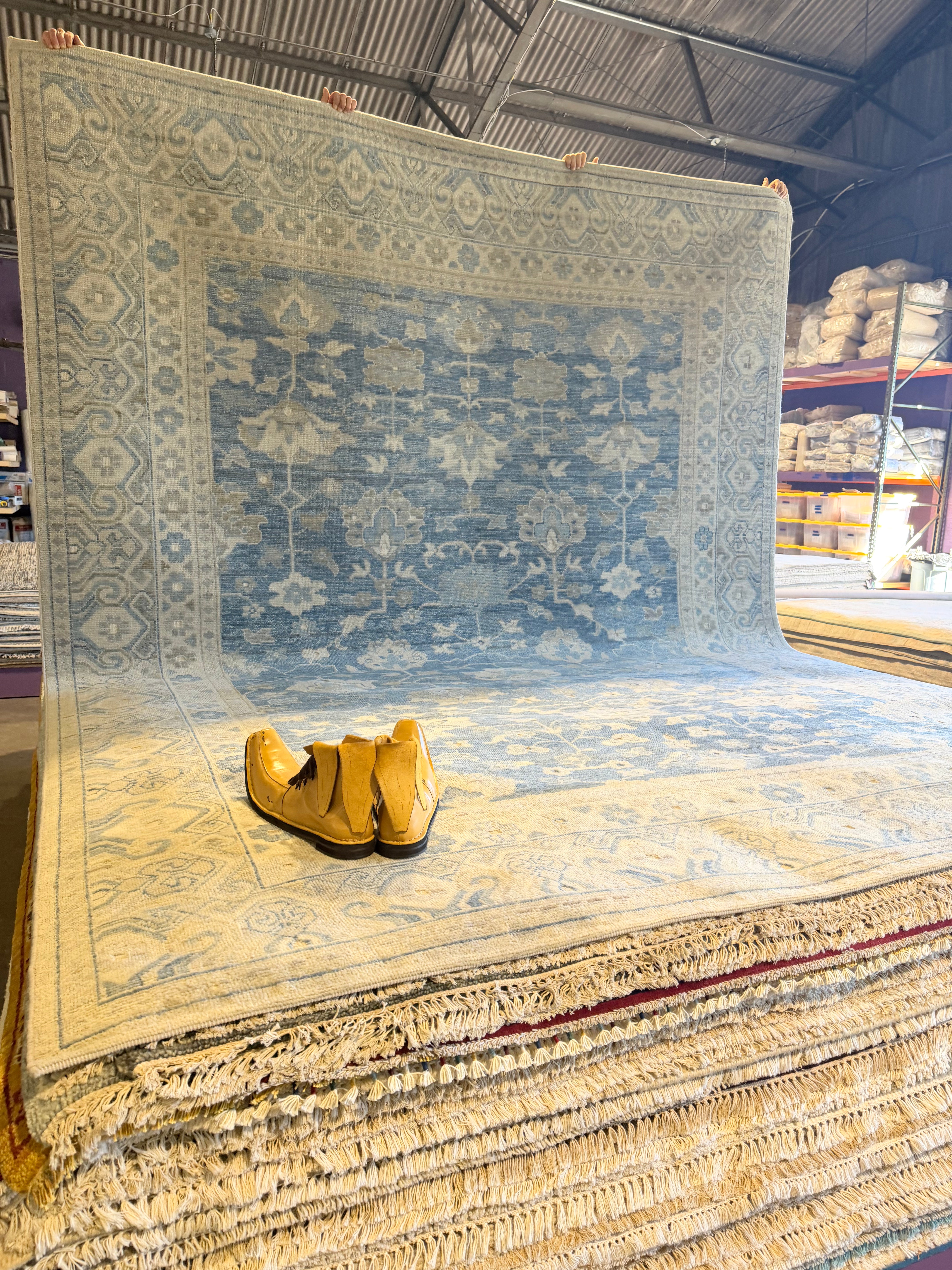 Romeo 9x12 Blue and Beige Hand-Knotted Oushak Rug