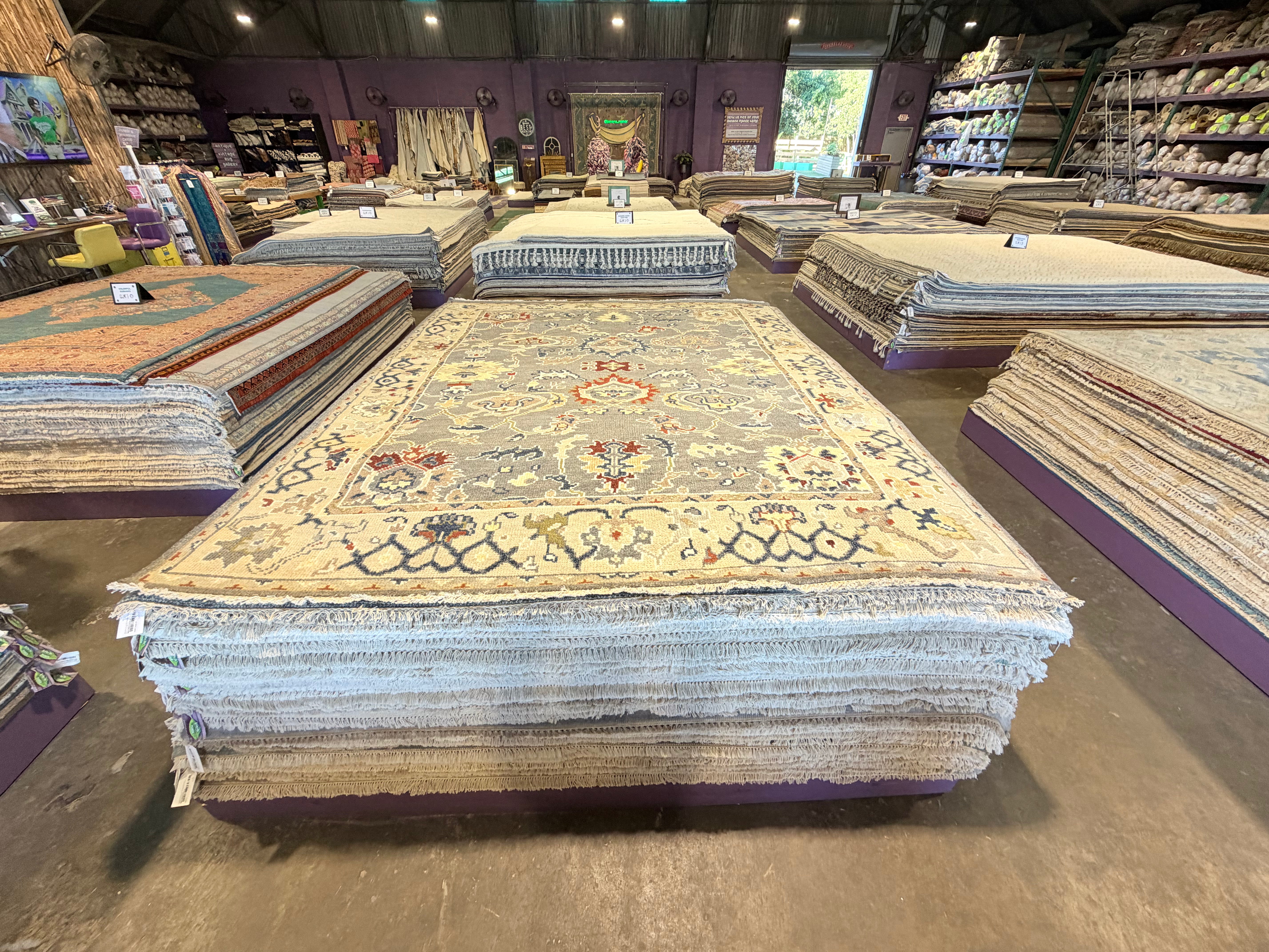 Mena Suvari  8x10 Dark Grey and Cream Hand-Knotted Oushak Rug