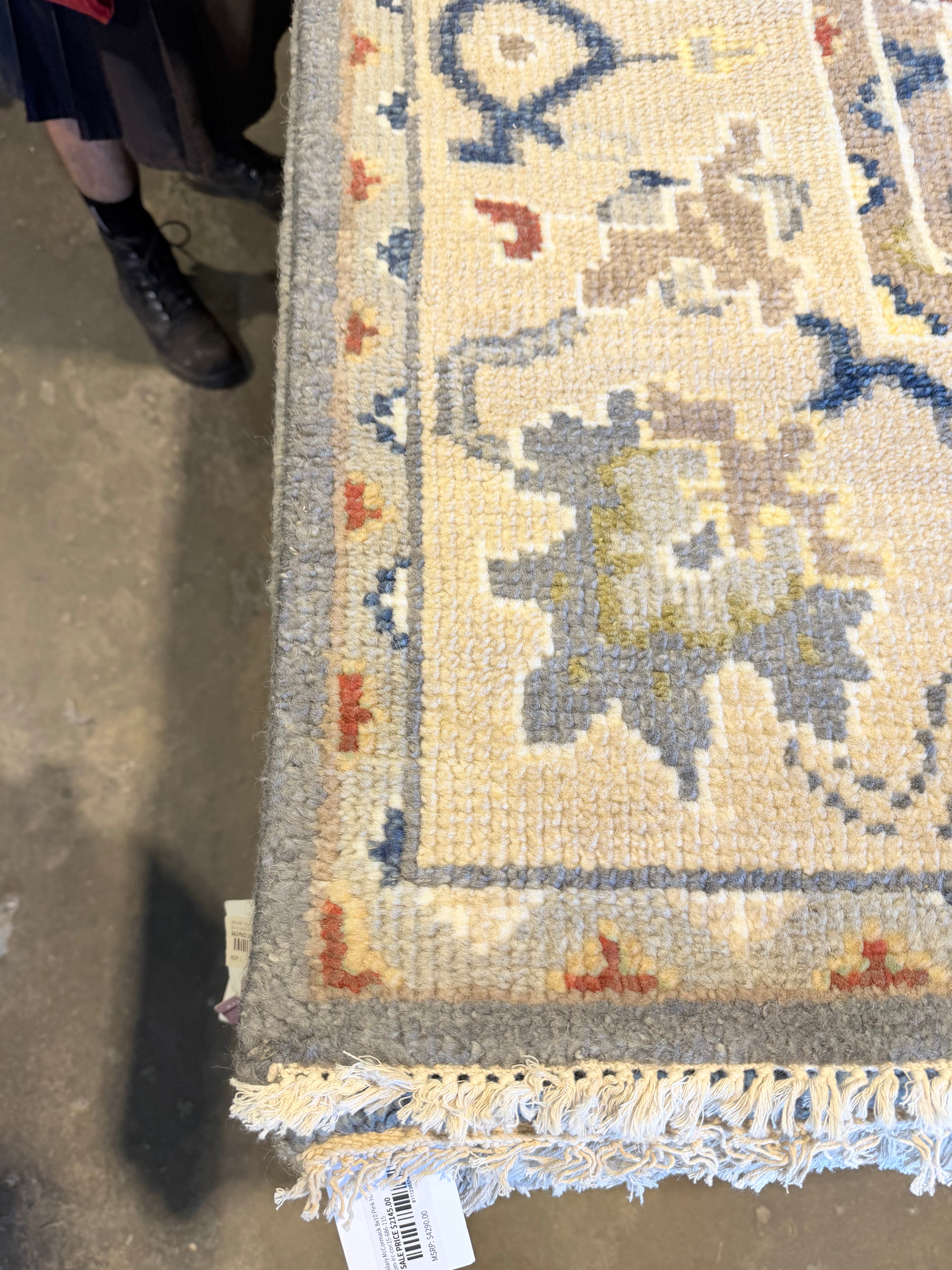 Mena Suvari  8x10 Dark Grey and Cream Hand-Knotted Oushak Rug