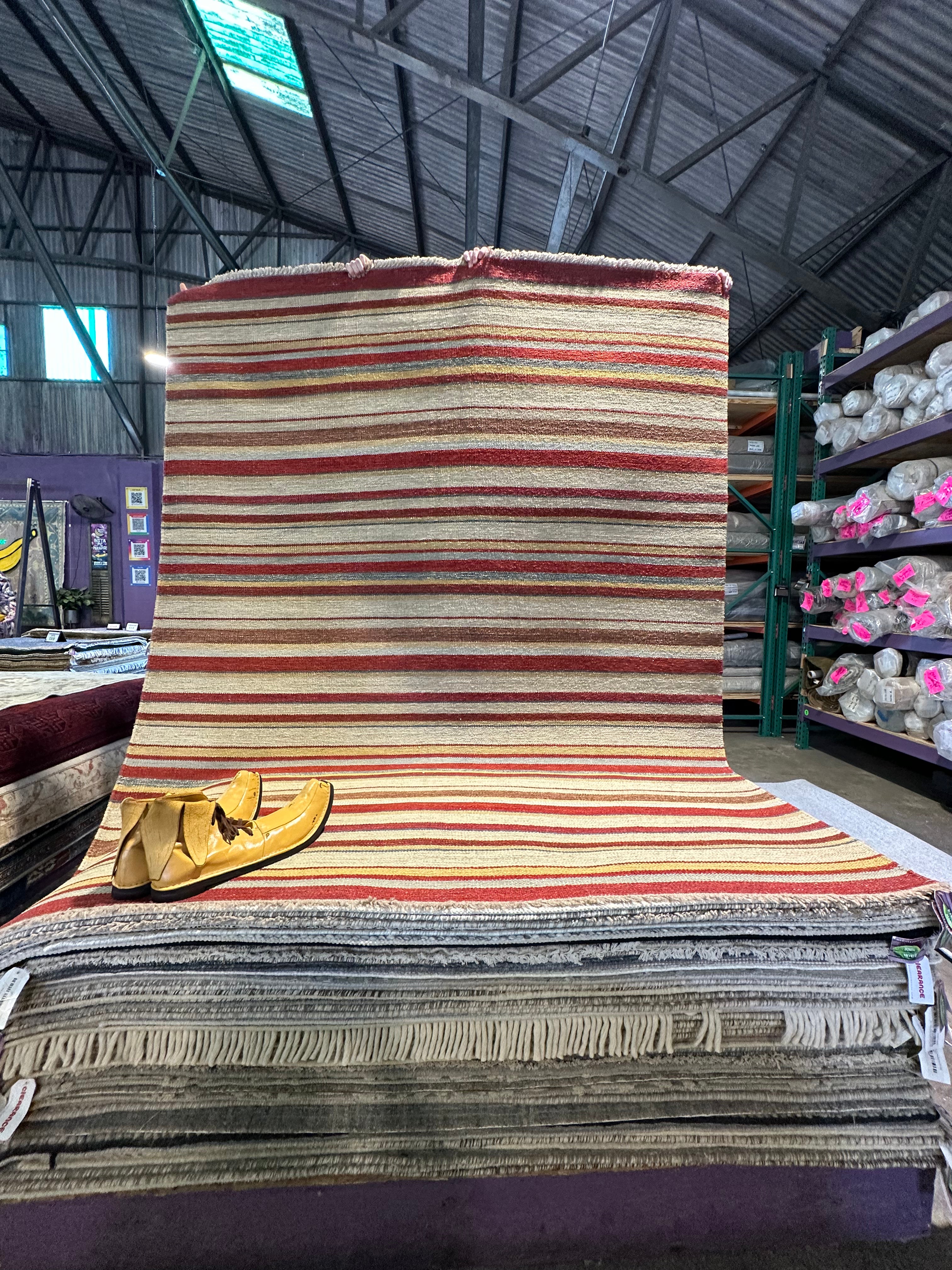 Quincey Williams 6.9x8.6 Brown Striped Handwoven Modern Rug