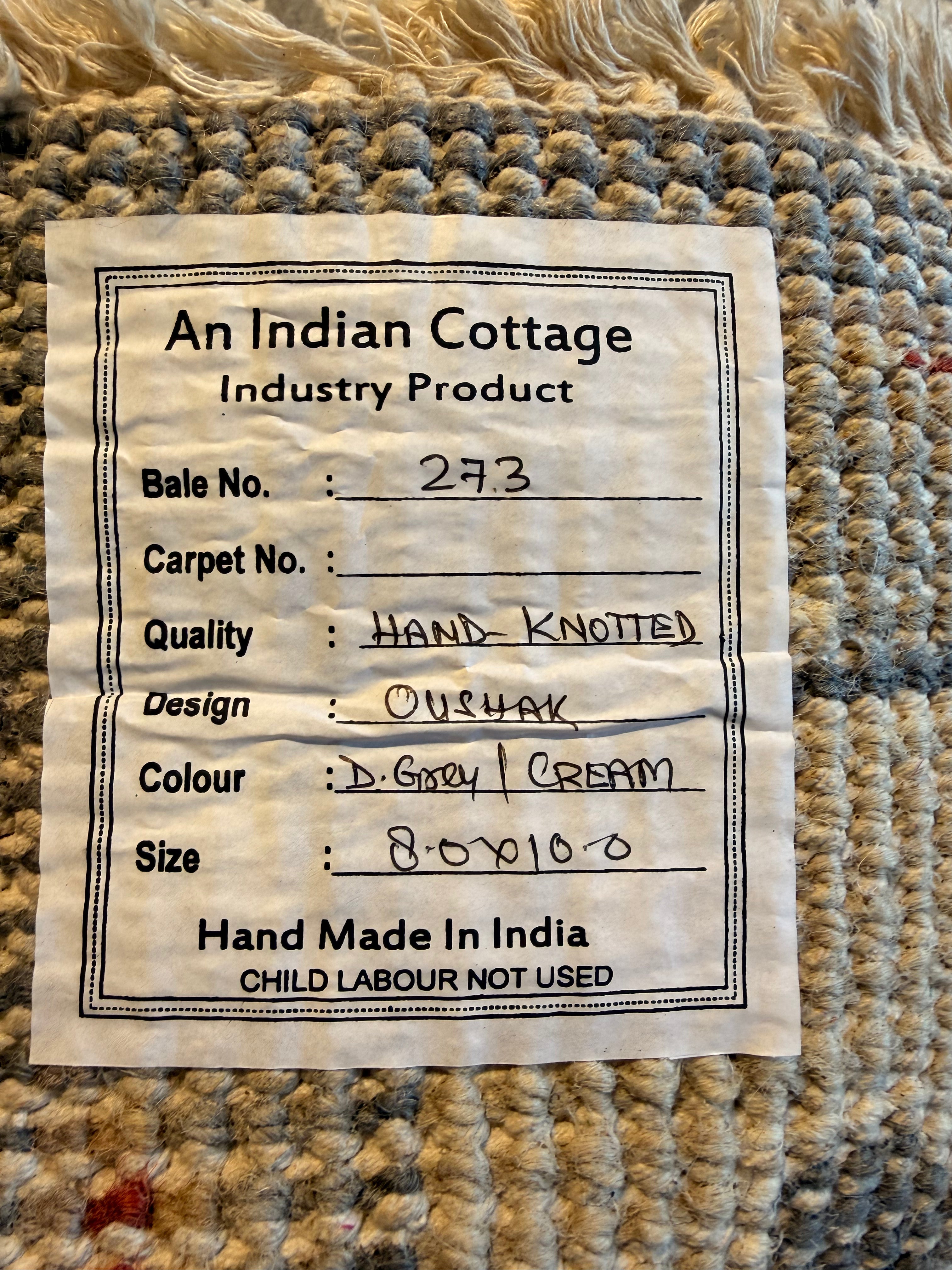 Mena Suvari  8x10 Dark Grey and Cream Hand-Knotted Oushak Rug