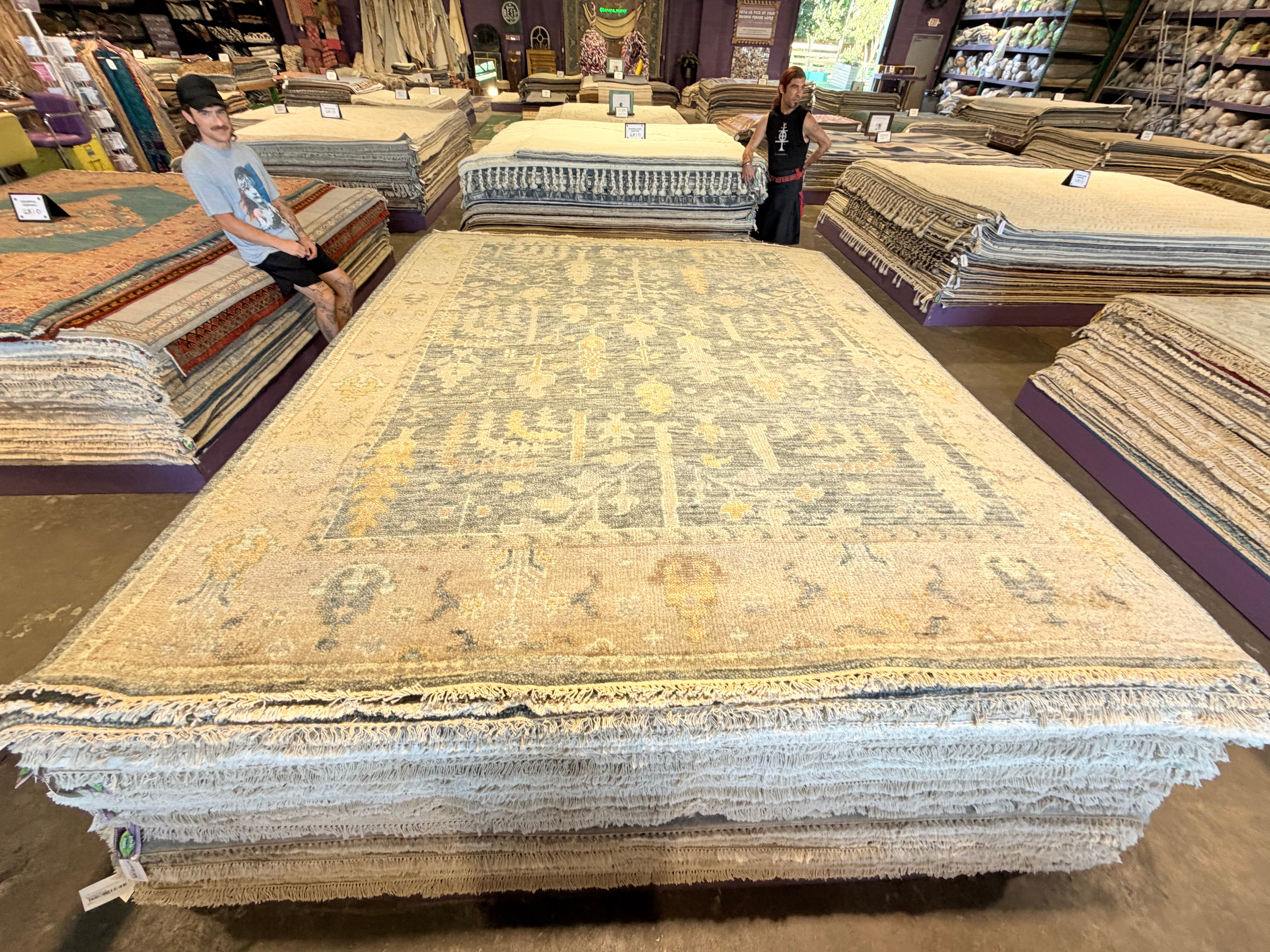 Jessy 8x10 Grey and Beige Green Hand-Knotted Oushak Rug