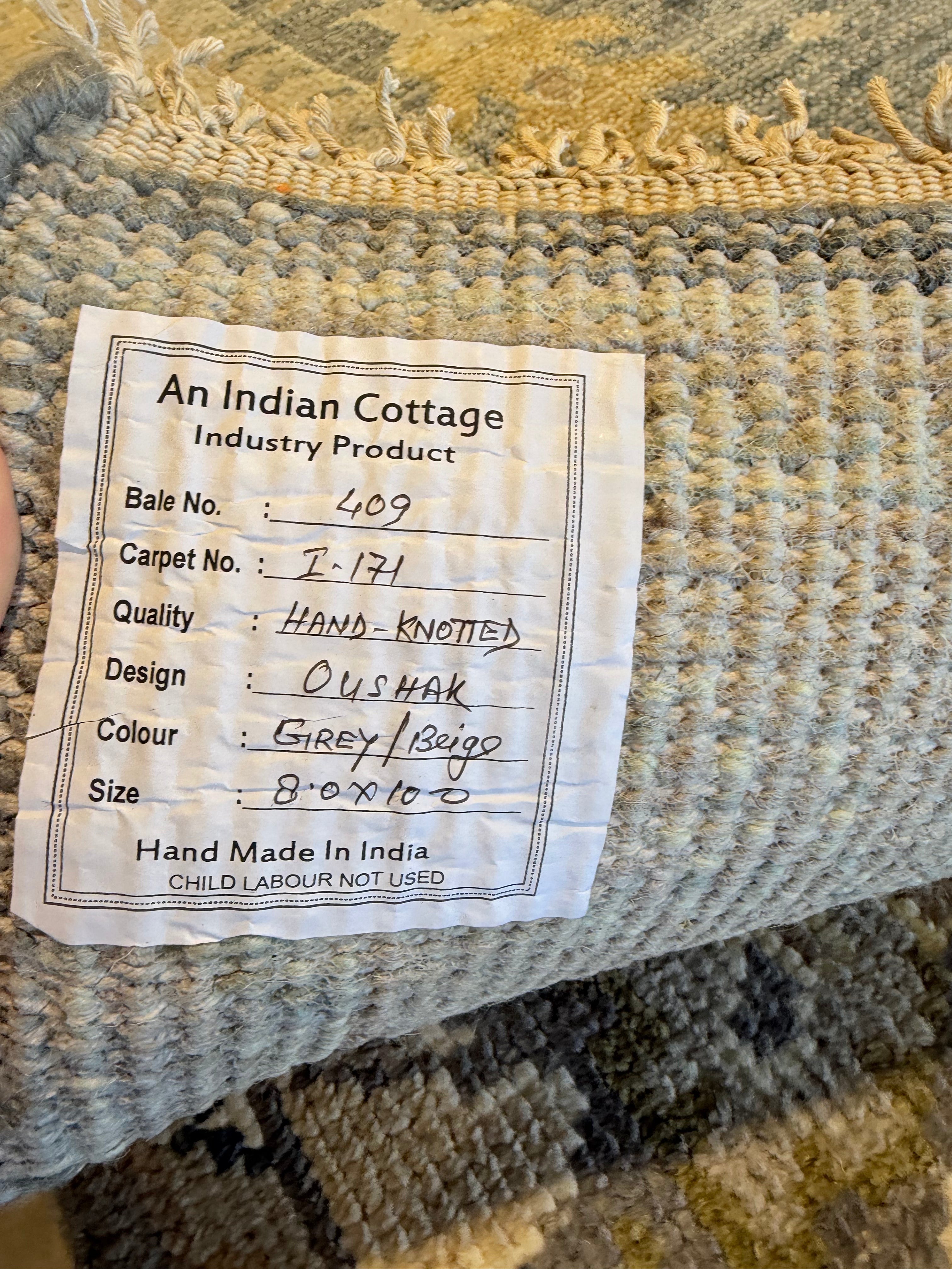 Jessy 8x10 Grey and Beige Green Hand-Knotted Oushak Rug