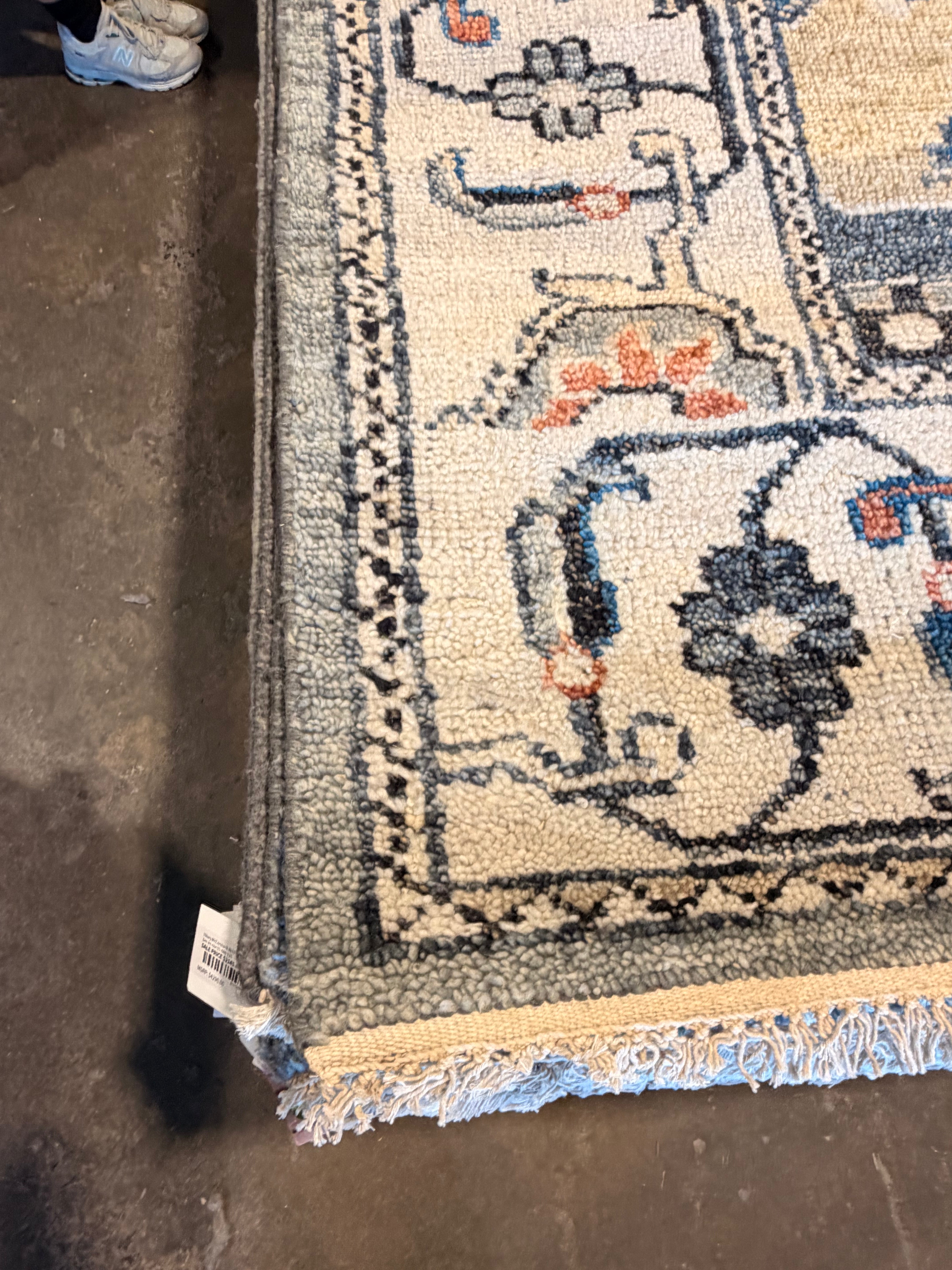 Tiffany 8x10.3 Dark Grey and Ivory Hand-Knotted Oushak Rug