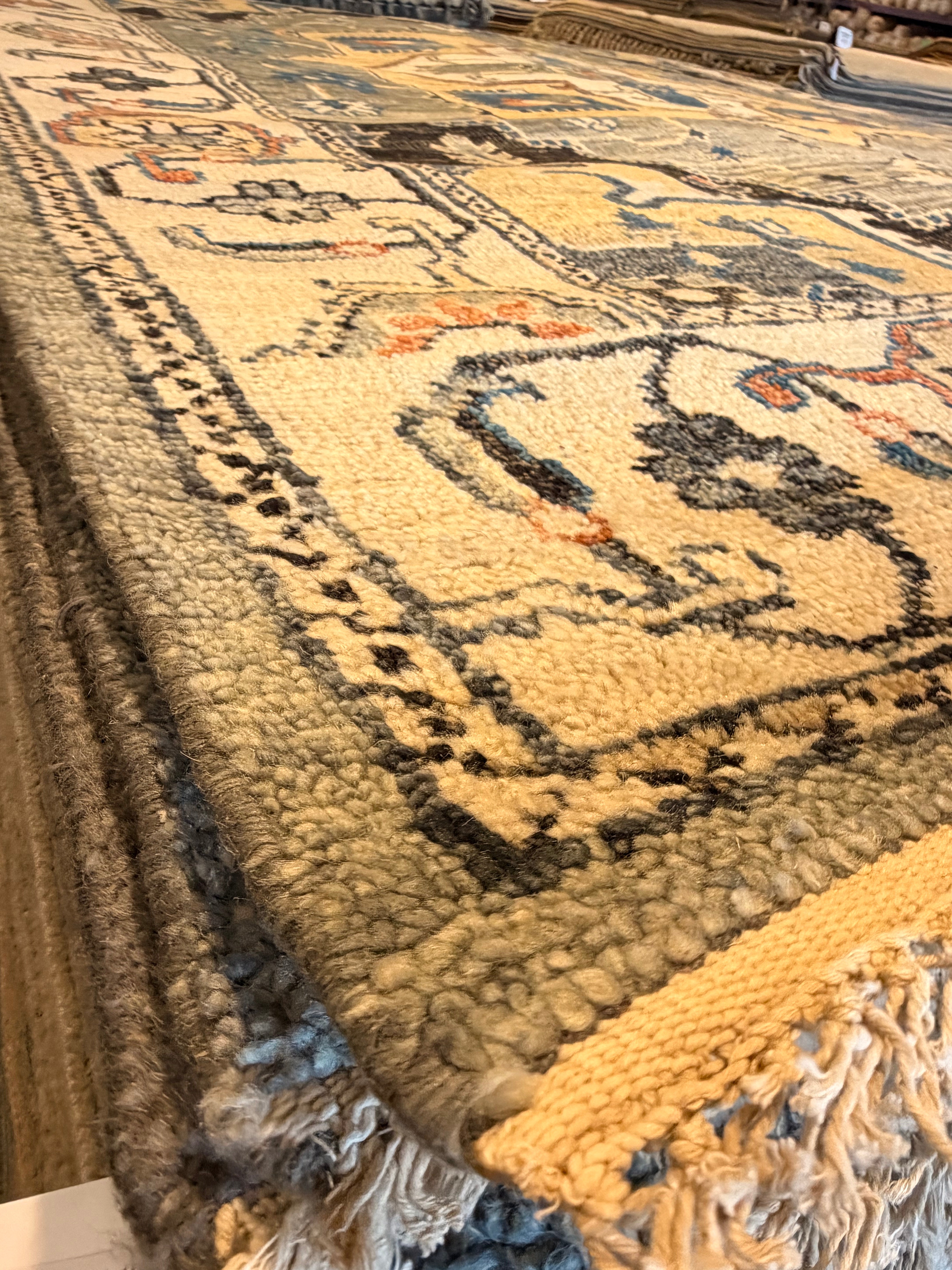 Tiffany 8x10.3 Dark Grey and Ivory Hand-Knotted Oushak Rug