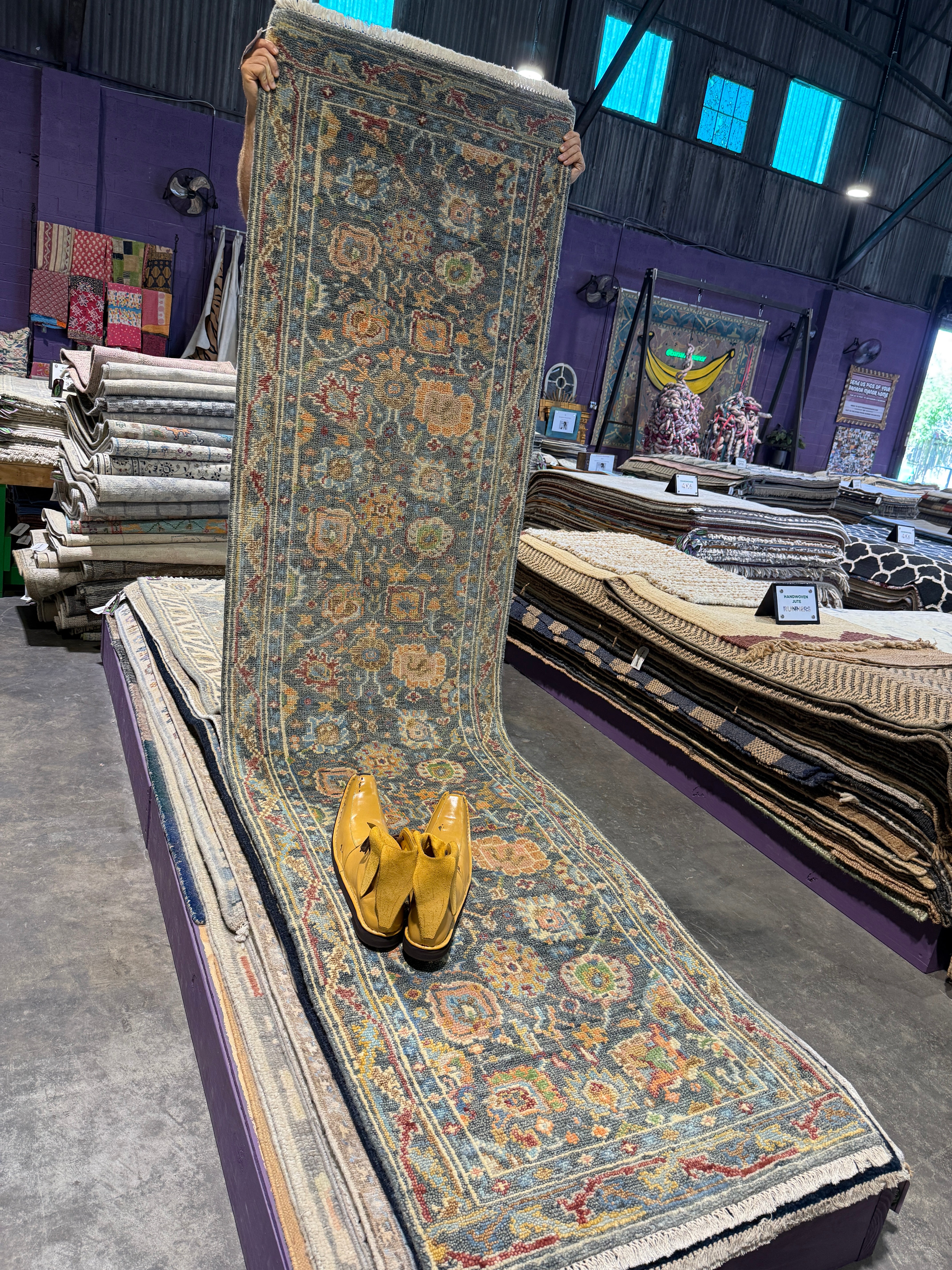 Scarlett Johansson 2.6x9.9 Dark Grey Hand-Knotted Oushak Runner Rug