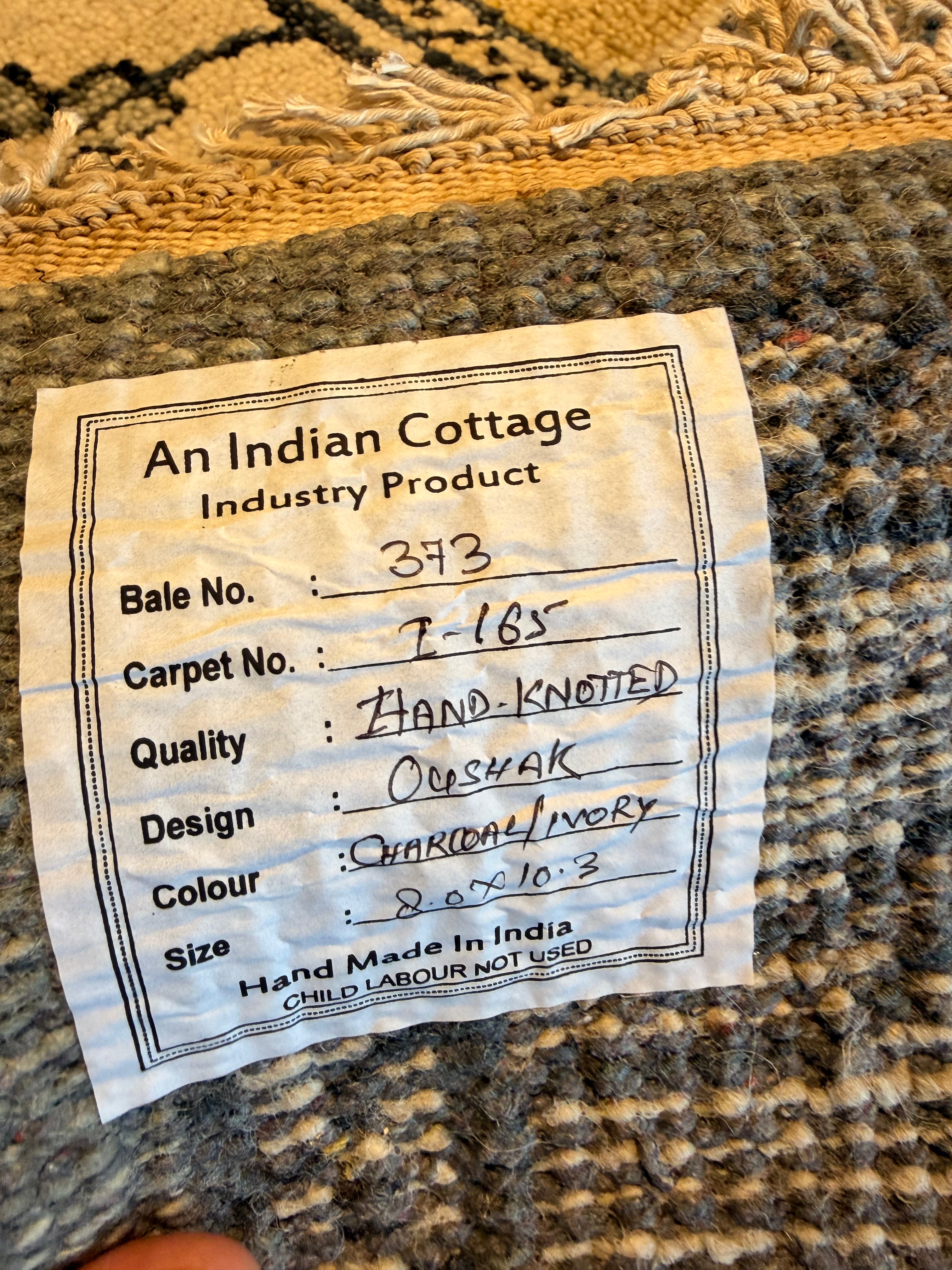 Tiffany 8x10.3 Dark Grey and Ivory Hand-Knotted Oushak Rug