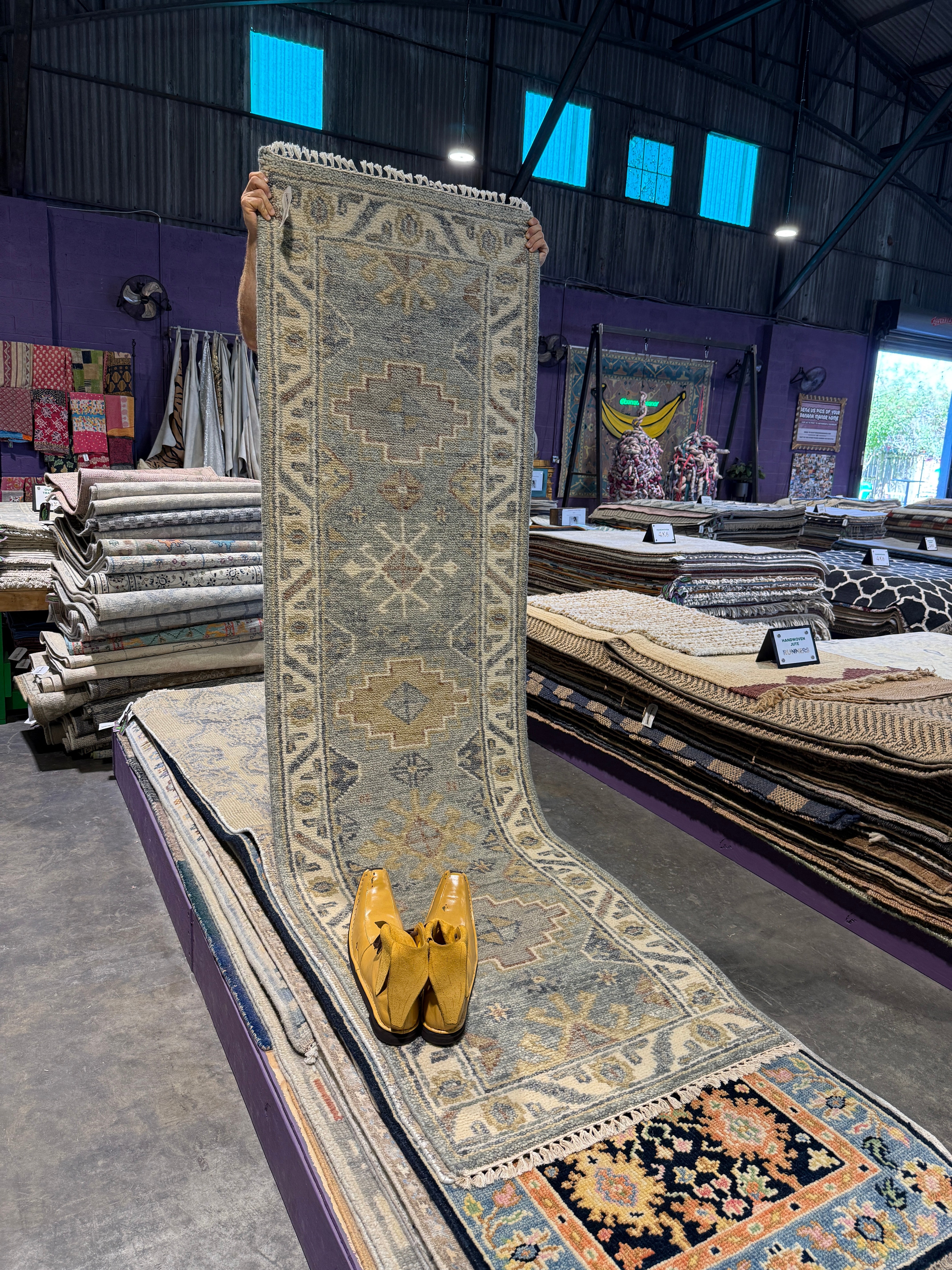 Jessica Hecht Hand-Knotted Grey & Ivory Oushak Runner (Multiple Sizes)