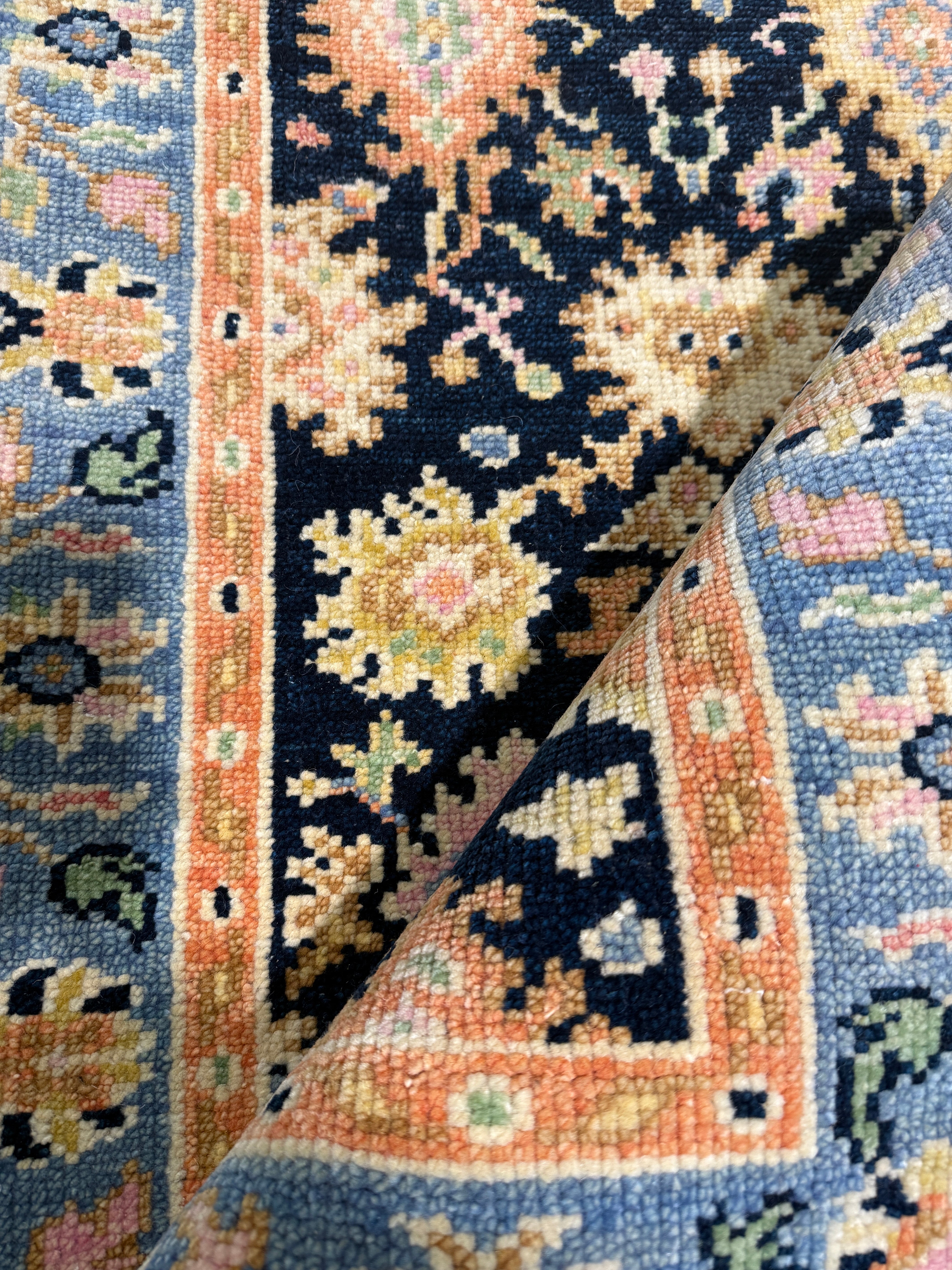 Tranquilio 2.6x 10 Light Blue and Dark Blue Hand-Knotted Oushak Runner Rug