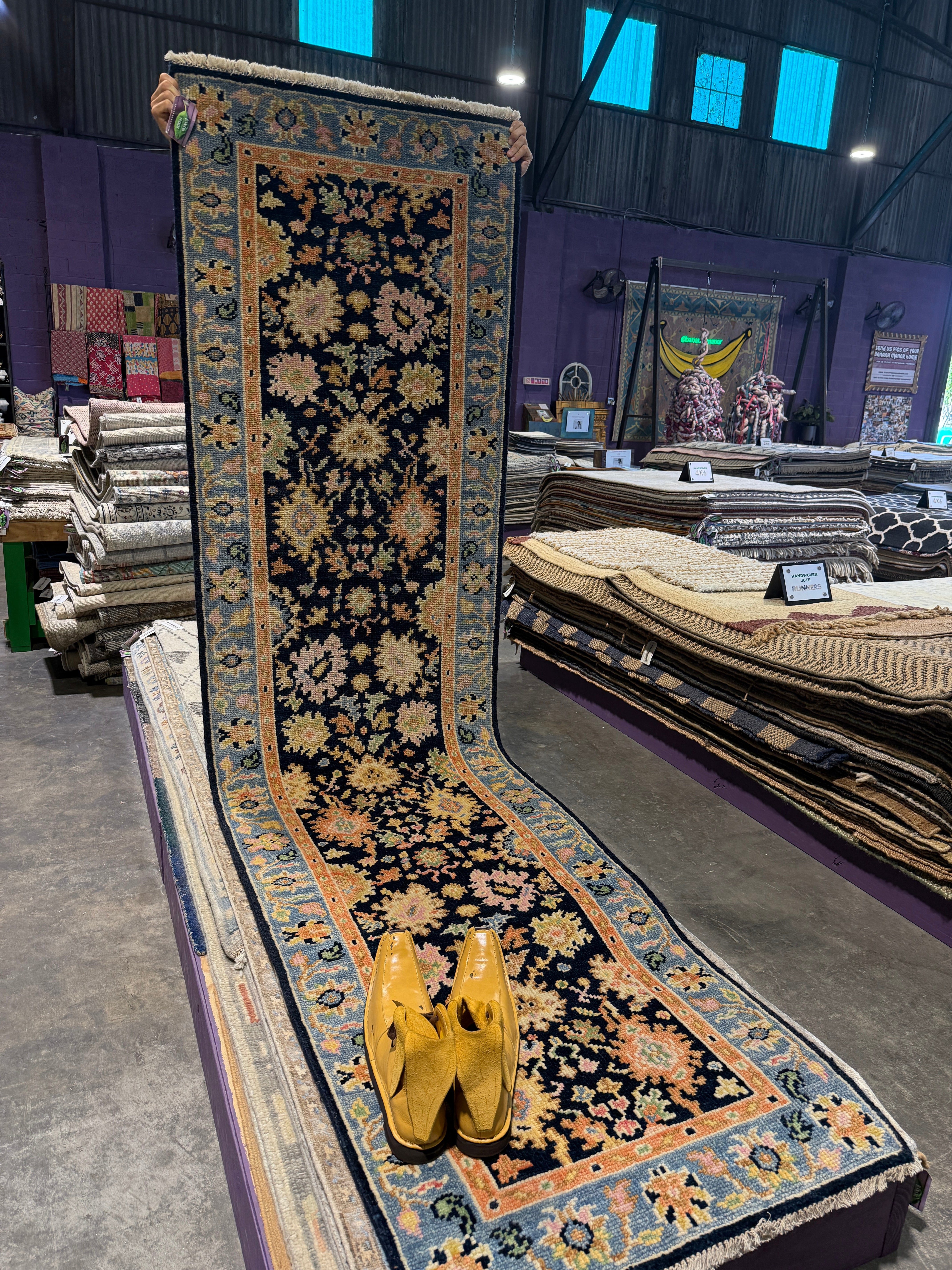 Tranquilio 2.6x 10 Light Blue and Dark Blue Hand-Knotted Oushak Runner Rug