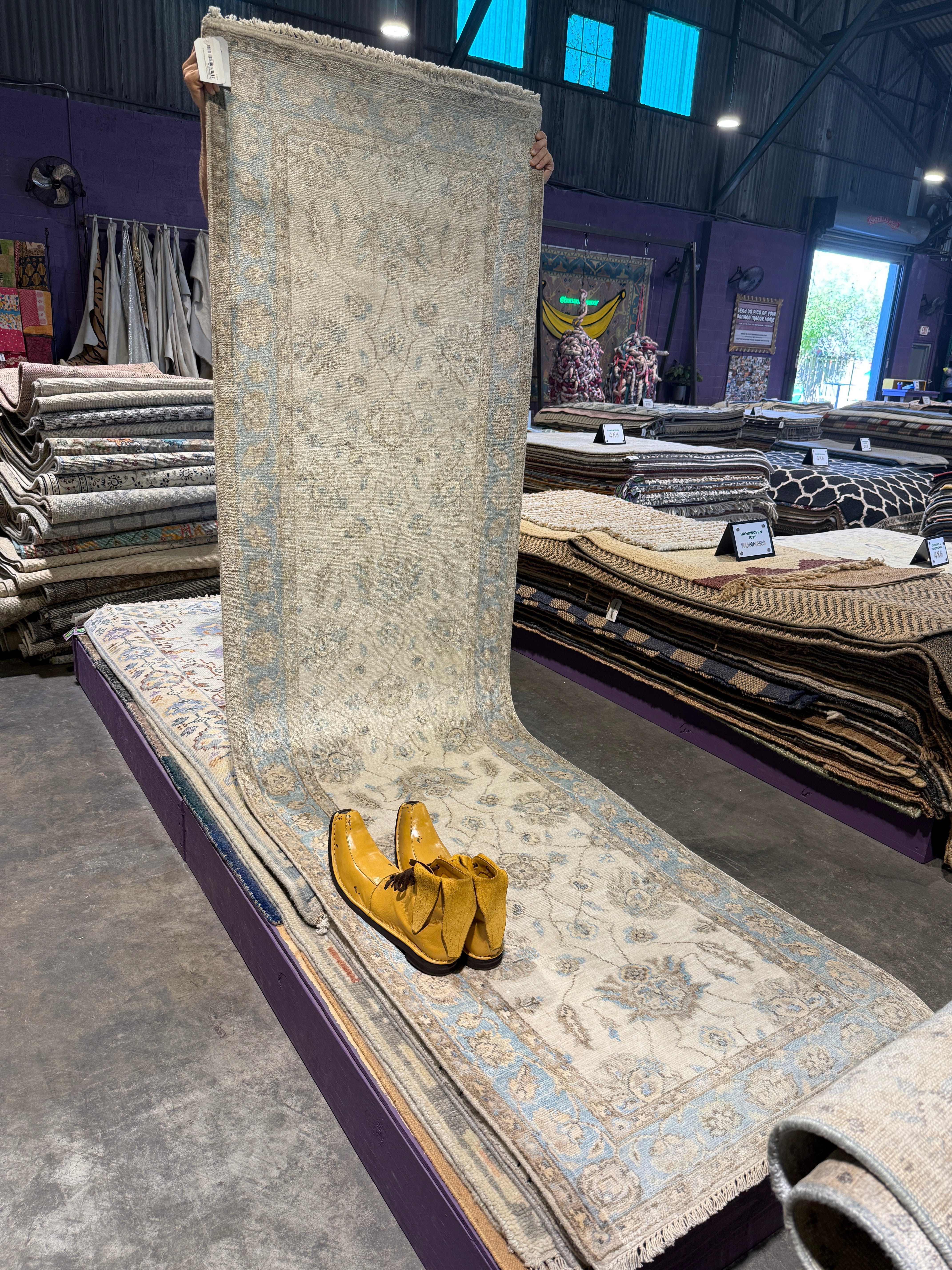 Bobbye 2.9x9.9 Hand-Knotted Silver & Aqua Oushak CLEARANCE