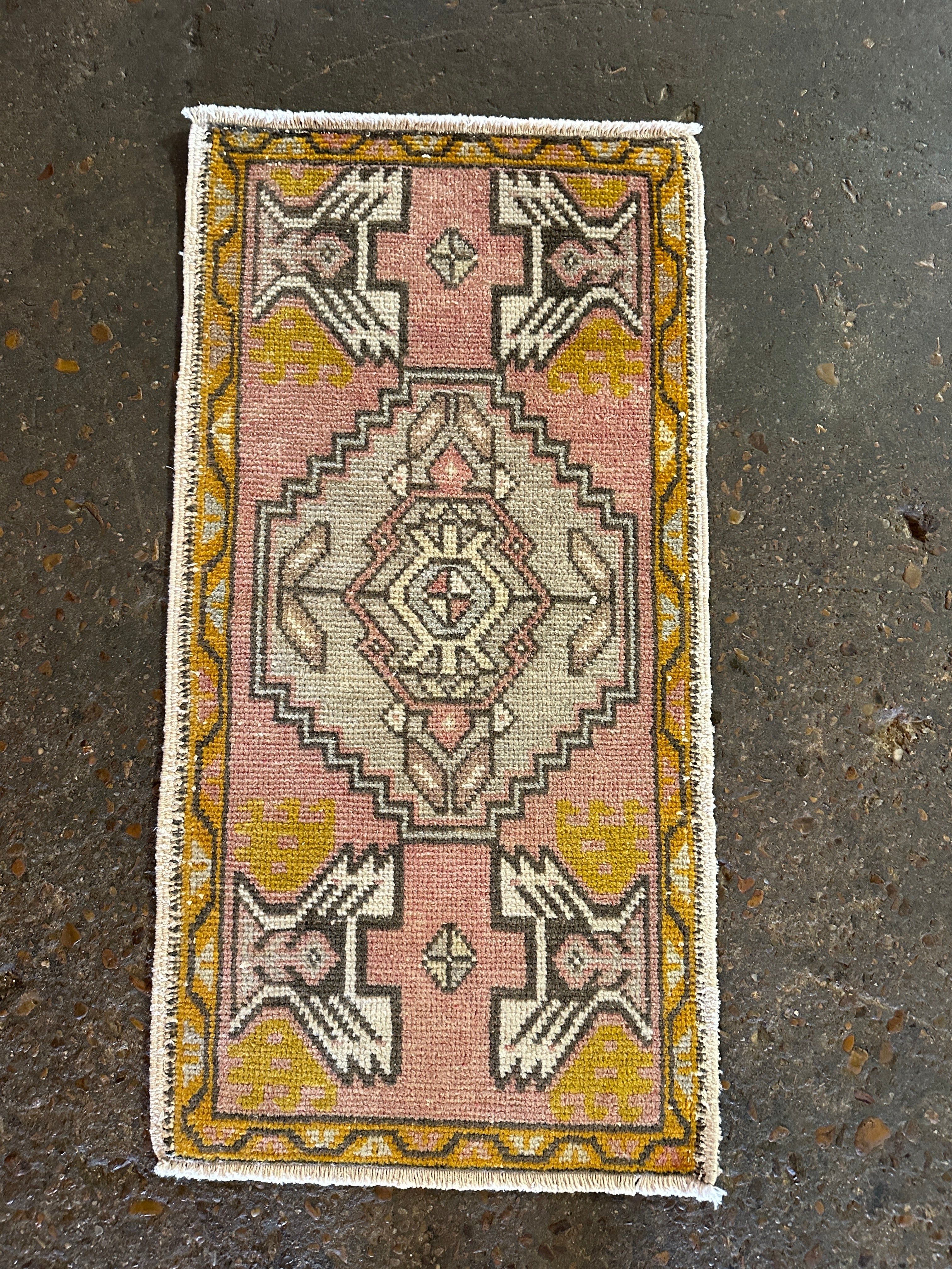 Vintage 1.8x3.2 Pink and Yellow Turkish Oushak Small Rug