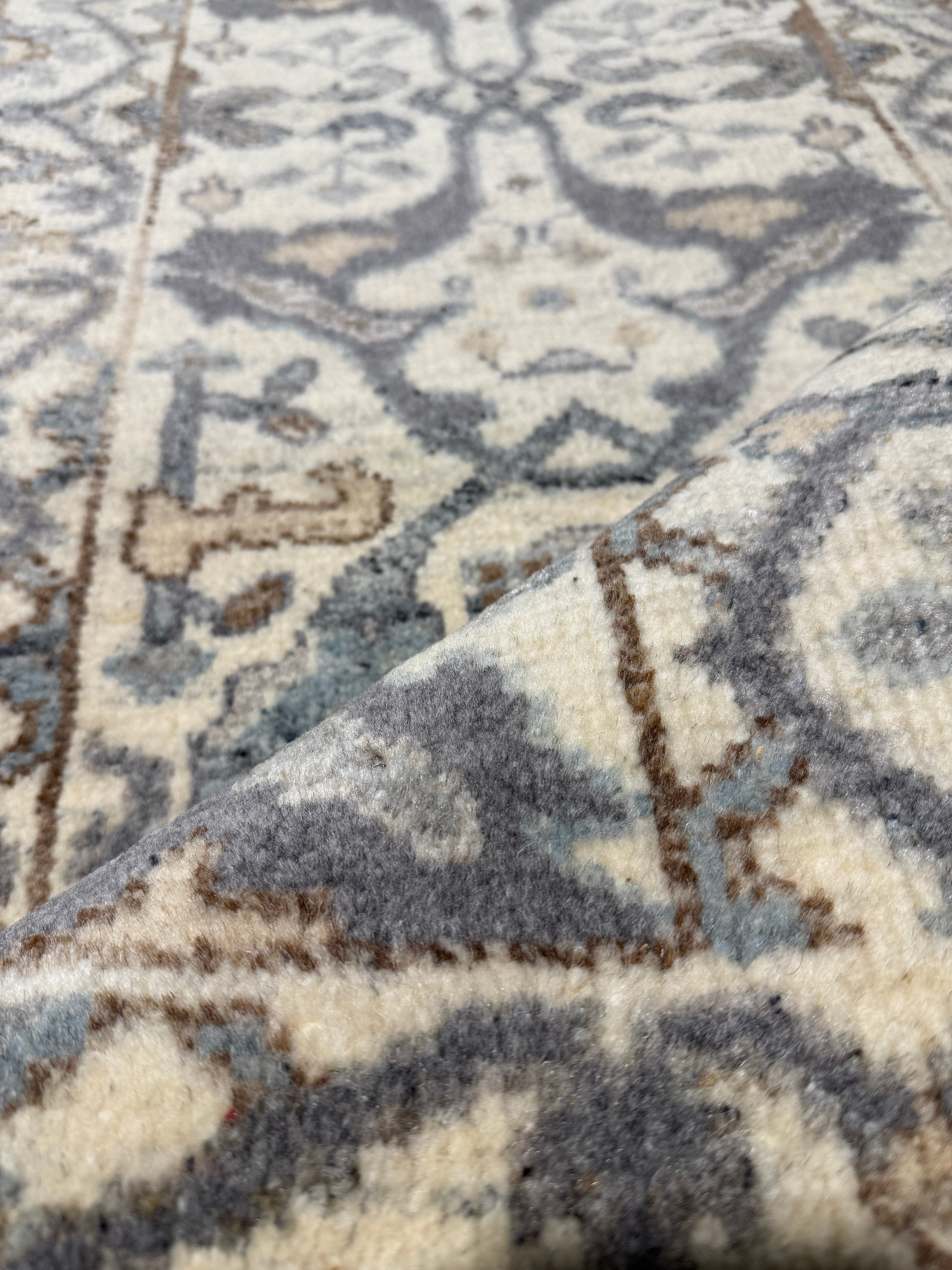 Cheryl Eisen 2.6x10.3 Grey Hand-Knotted Oushak Runner Rug