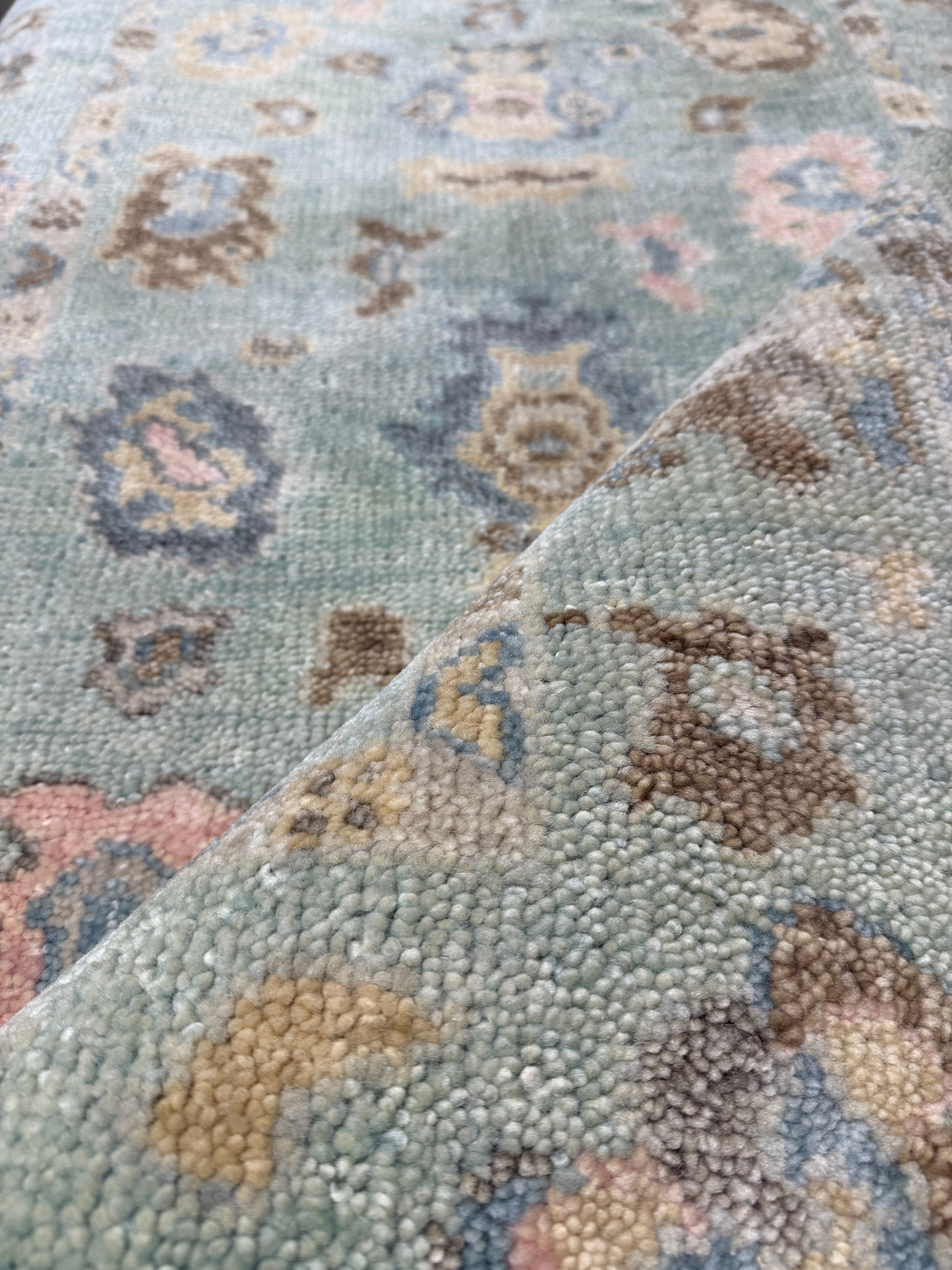 Sasha Grey 3x14 Mint Green Hand-Knotted Oushak Runner Rug