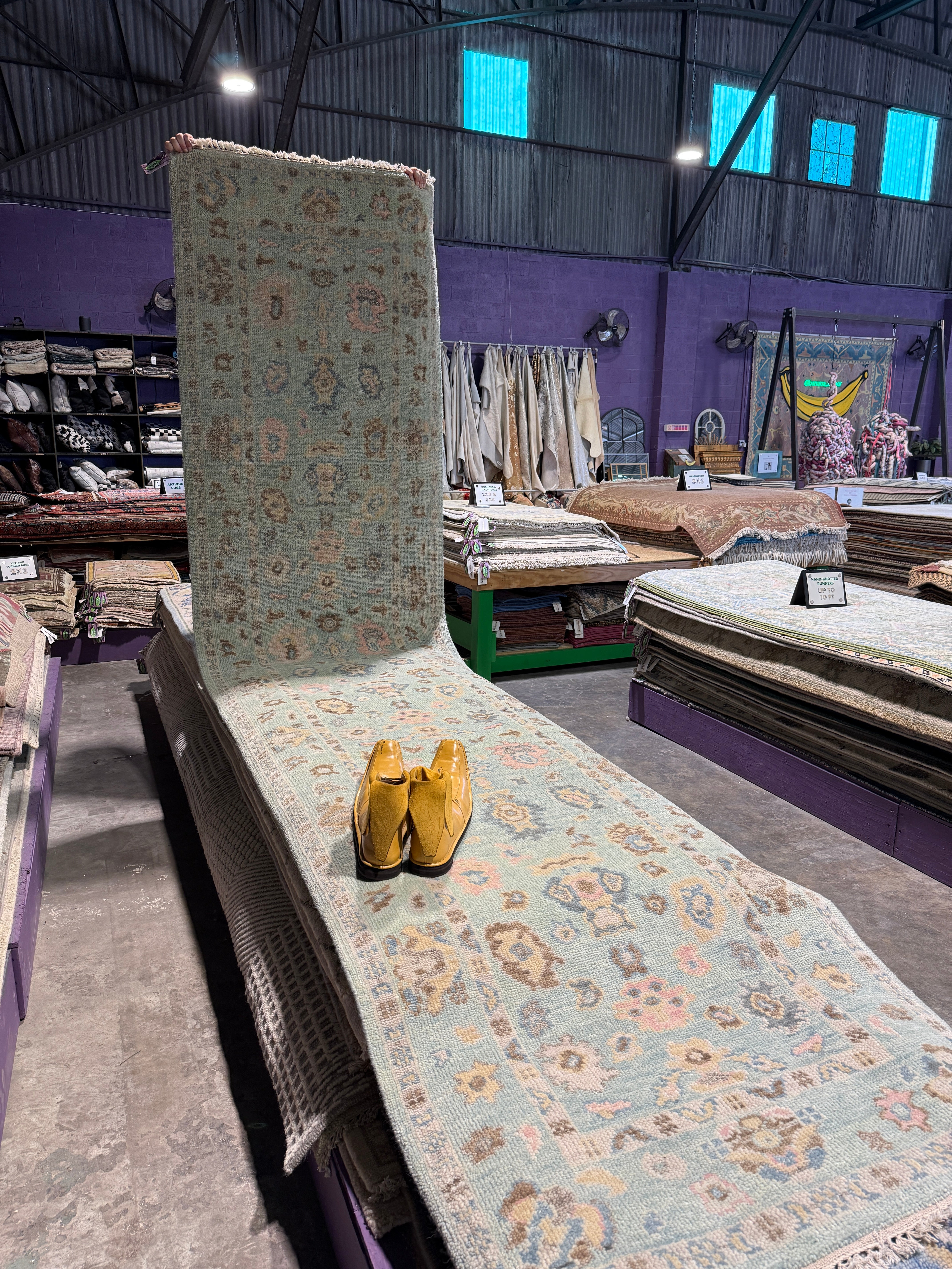 Sasha Grey 3x14 Mint Green Hand-Knotted Oushak Runner Rug