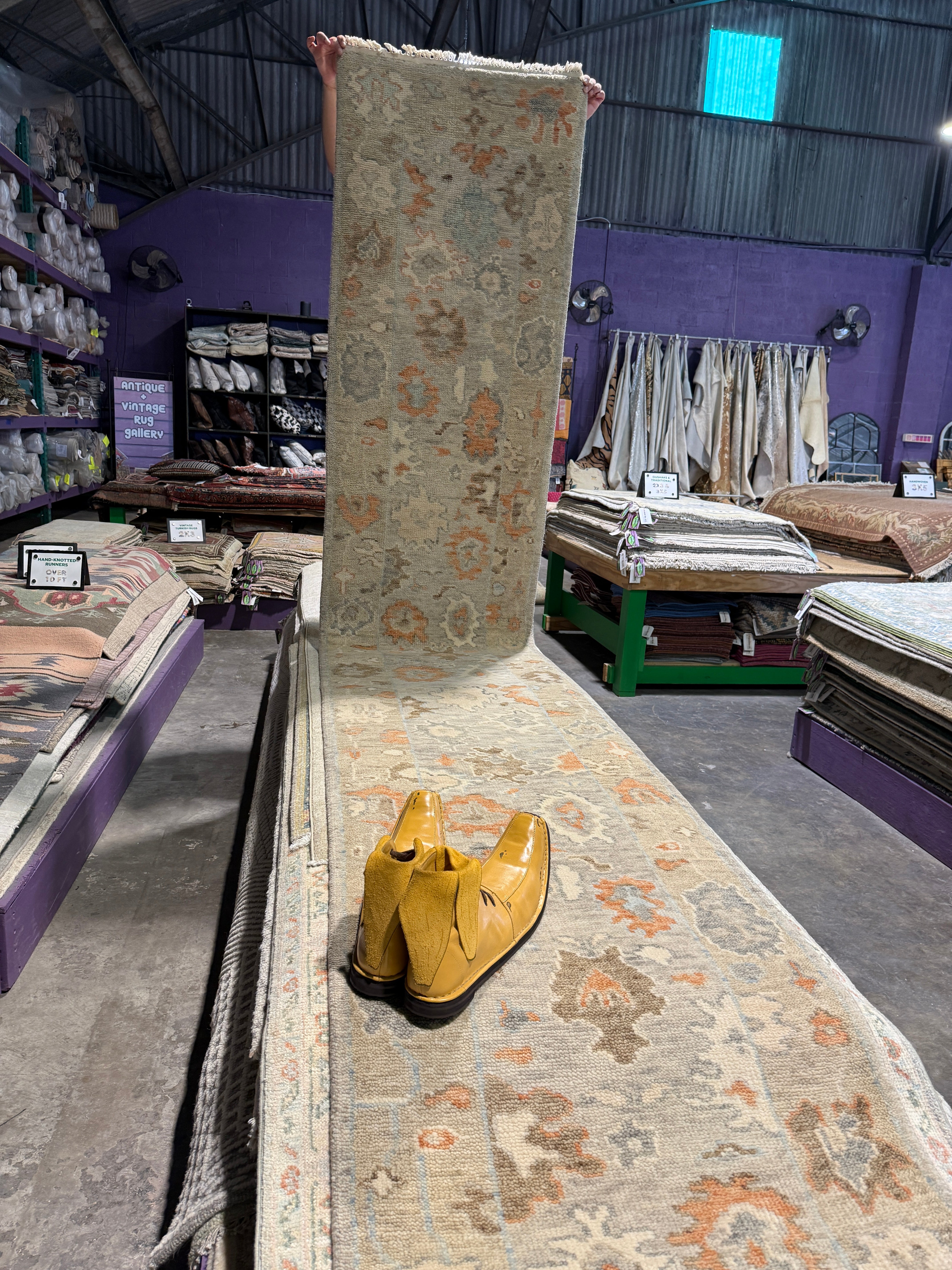 Paisley 2.6x14 Hand-Knotted Tan and Rust Oushak Runner Rug