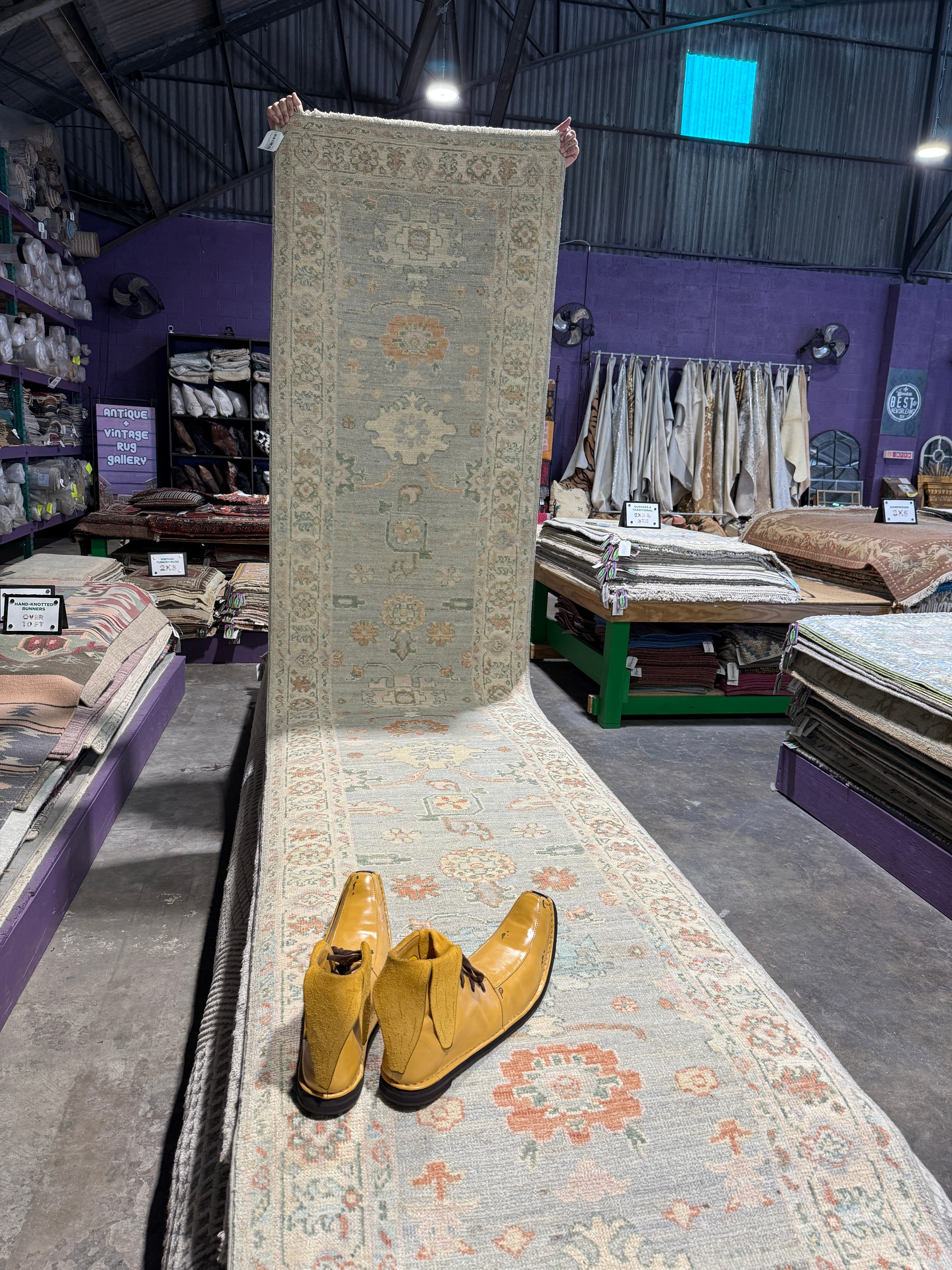 Miranda Roldán 2.10x14.9 Light Blue Whitewashed Afghani Oushak Runner