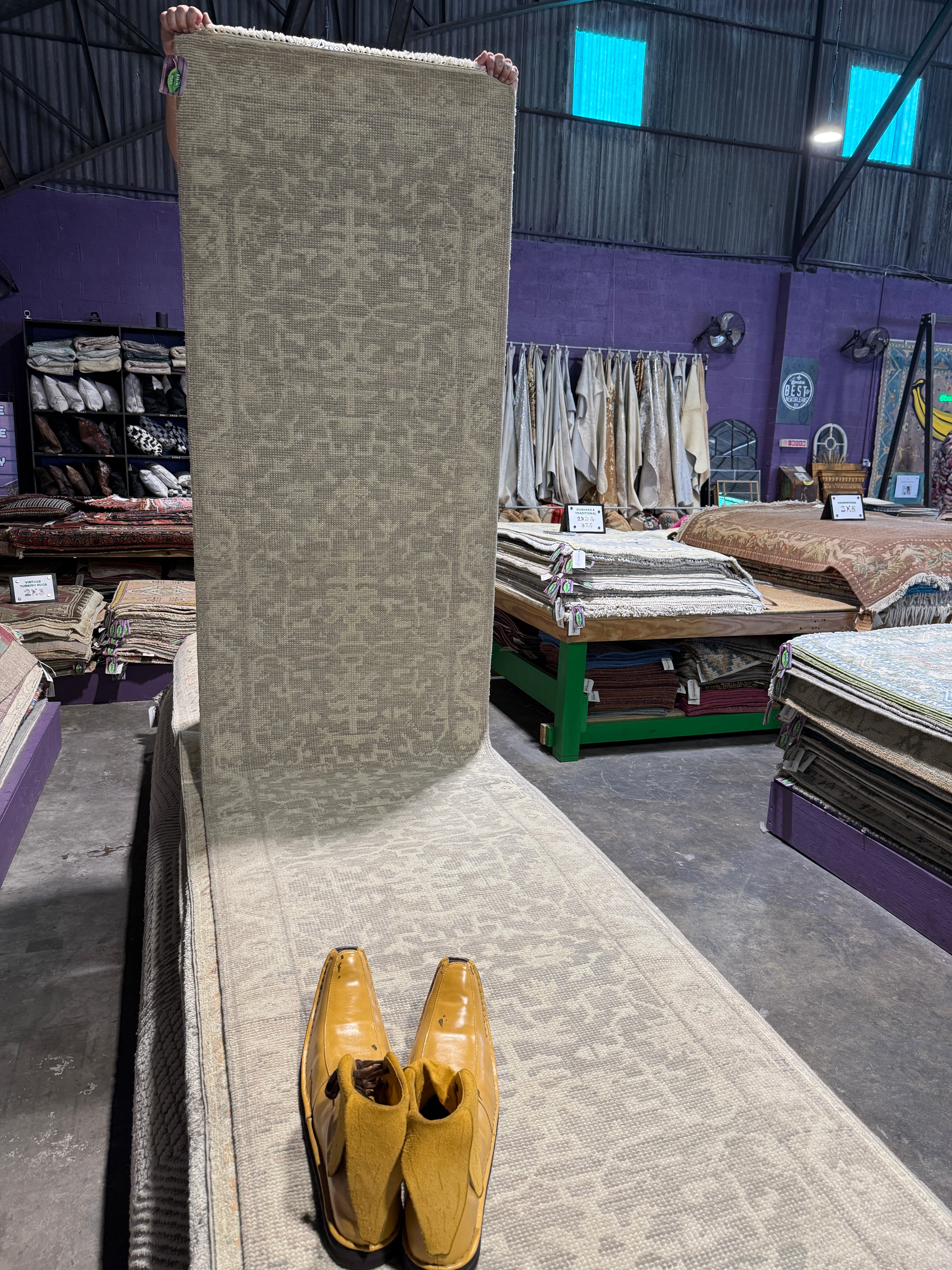 Nina Campbell 2.6x11.9 Silver and Grey Hand-Knotted Oushak Runner Rug