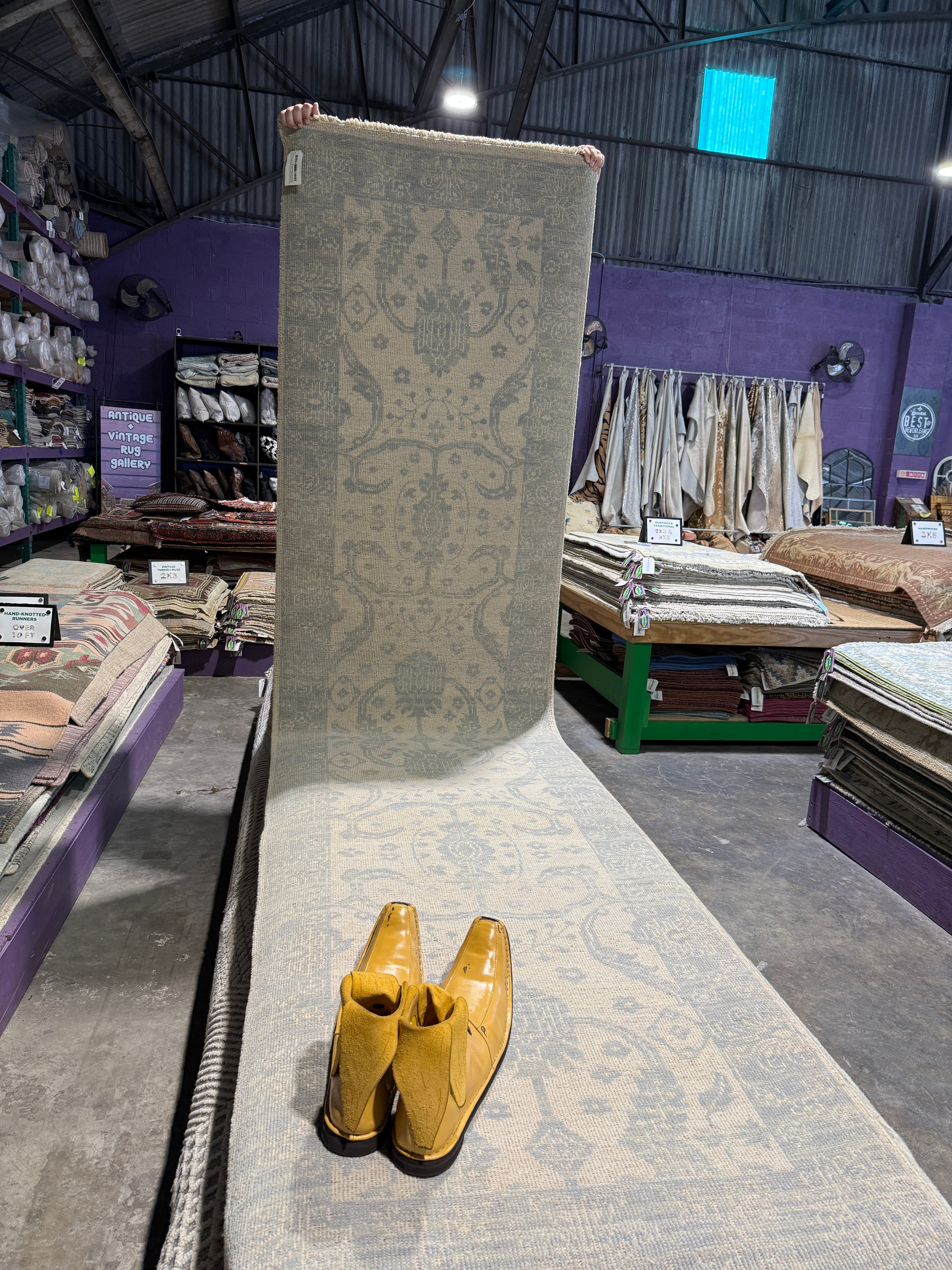 Angela Bloomfield 3x12 Hand-Knotted Ivory and Grey Oushak Runner Rug