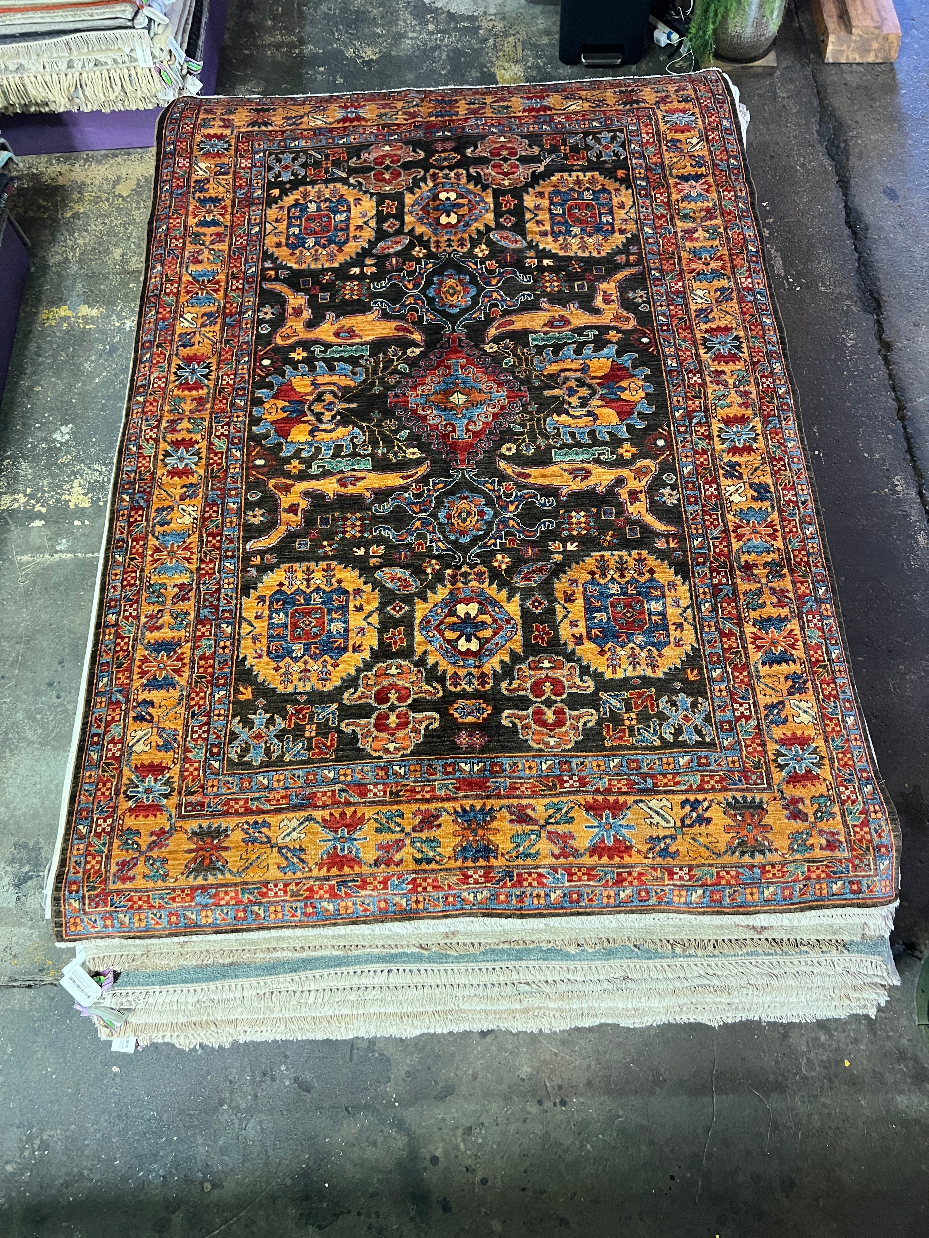 Lafayette Reynolds 6x8.10 Rust and Red Hand-Knotted Nomadic Caucasian Humna Wool Rug