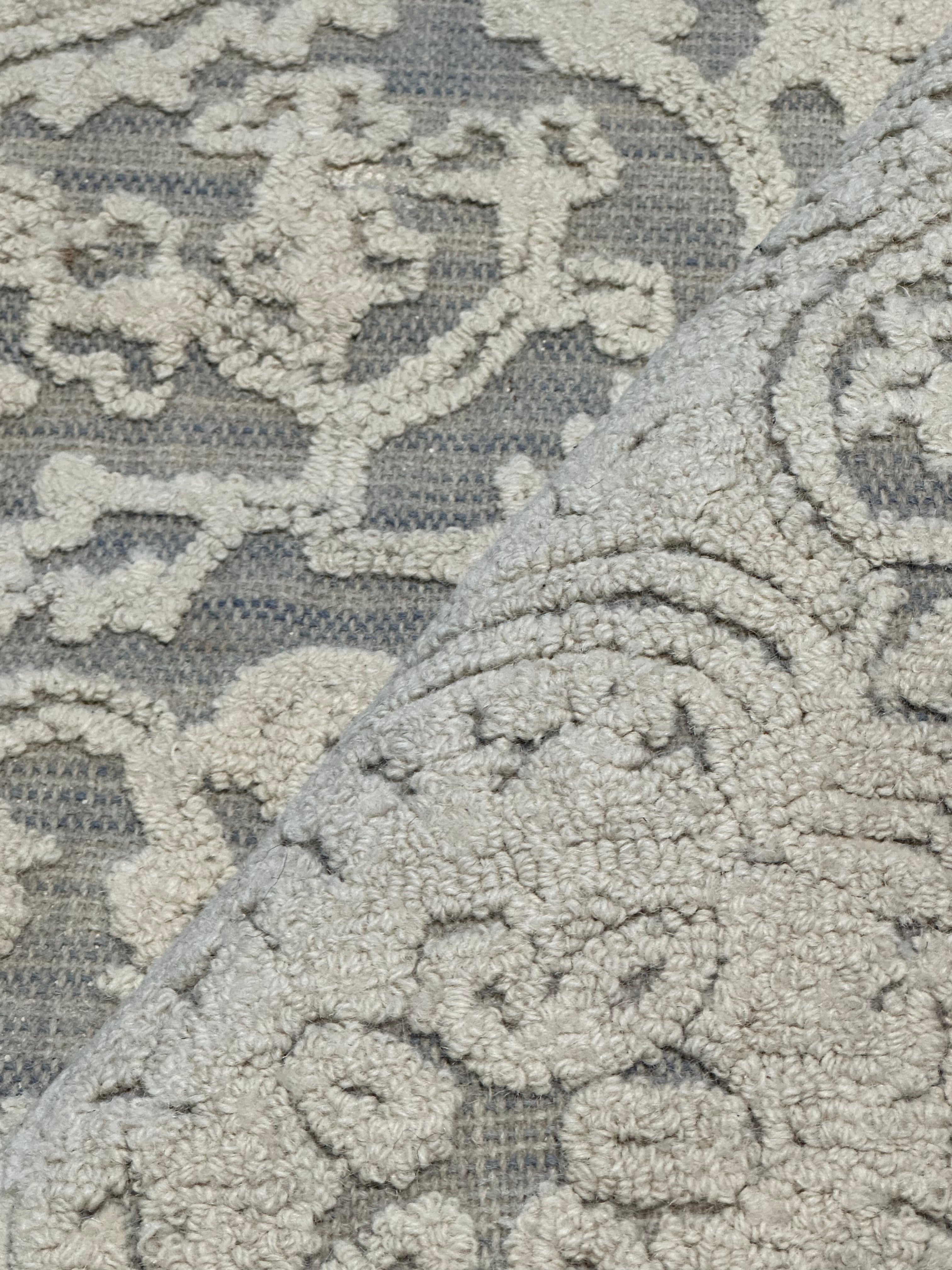 Claire Dunphy Hand-Tufted Aqua & Beige Jacquard (Multiple Sizes)