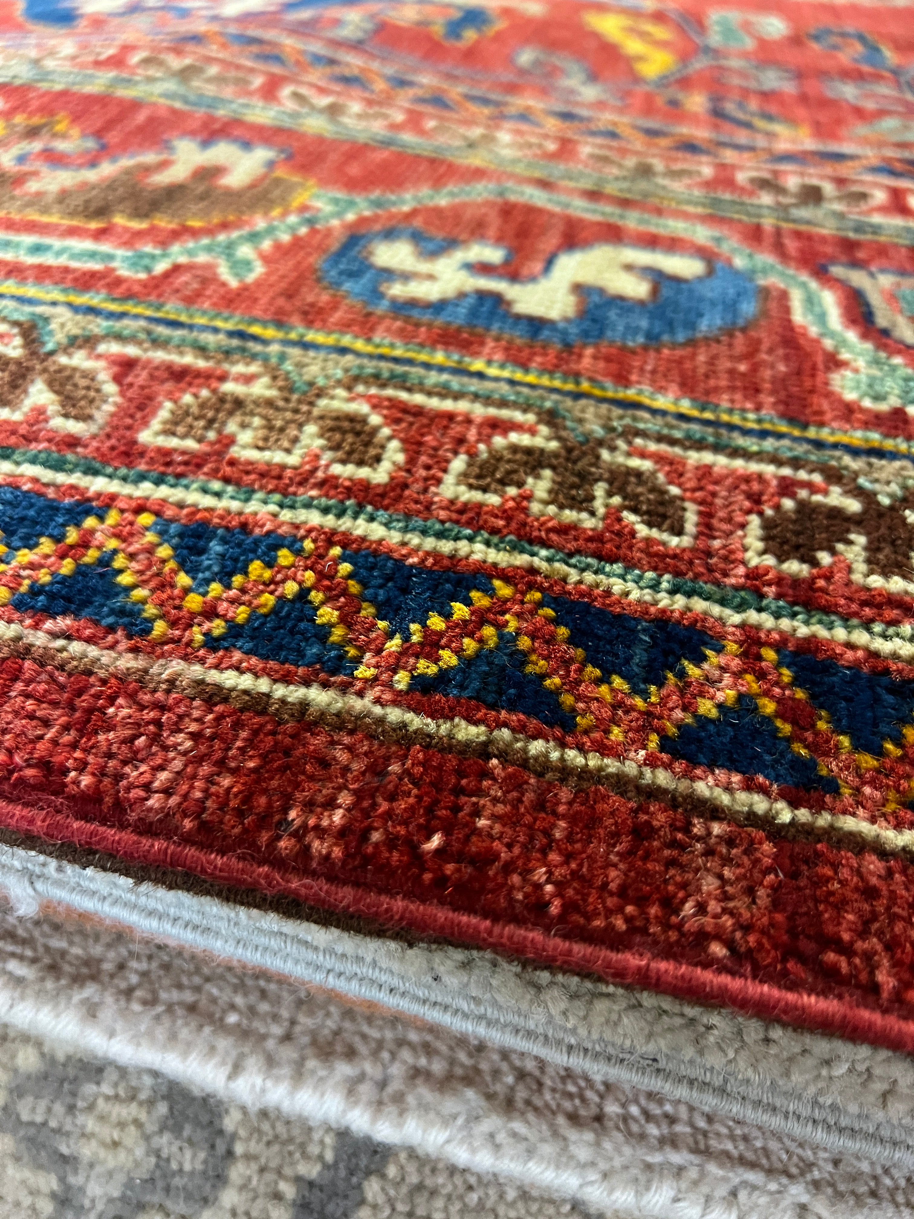 Adilyn 6x8.9 Red and Blue Hand-Knotted Nomadic Caucasian Humna Wool Rug