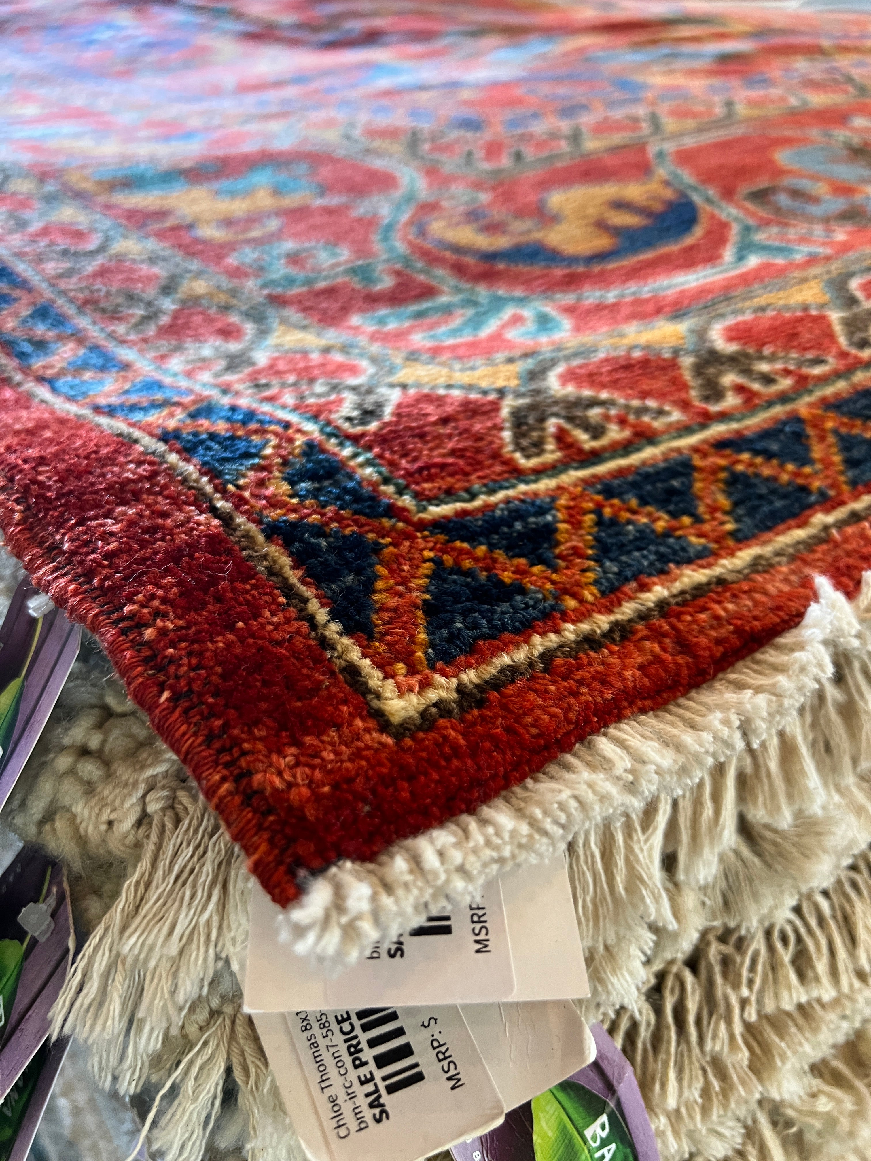 Dawn Green 8.4x10.3 Red and Blue Hand-Knotted Nomadic Caucasian Humna Wool Rug