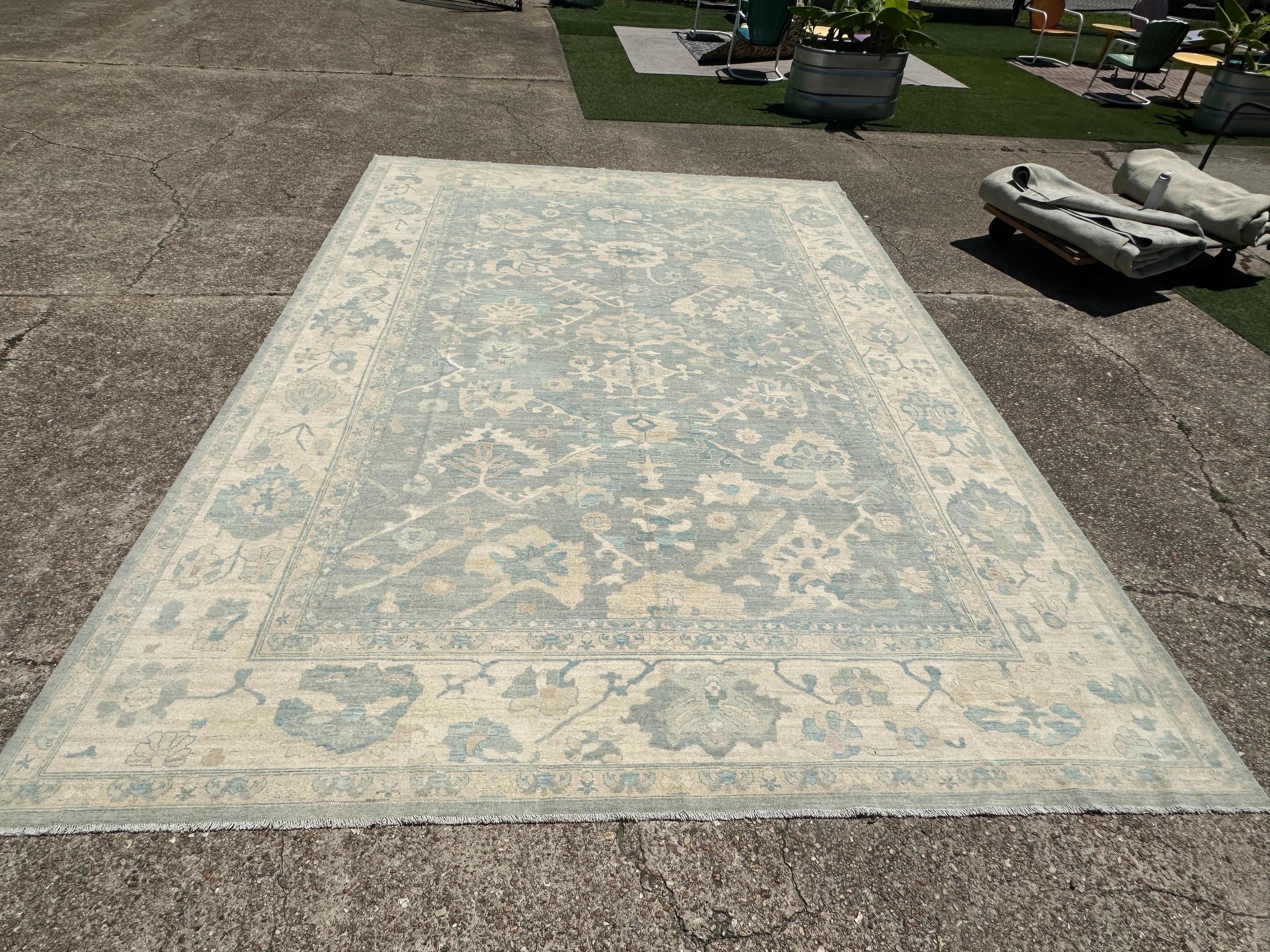 Ellen Costa 12x17.4 Blue Whitewashed Afghani Oushak