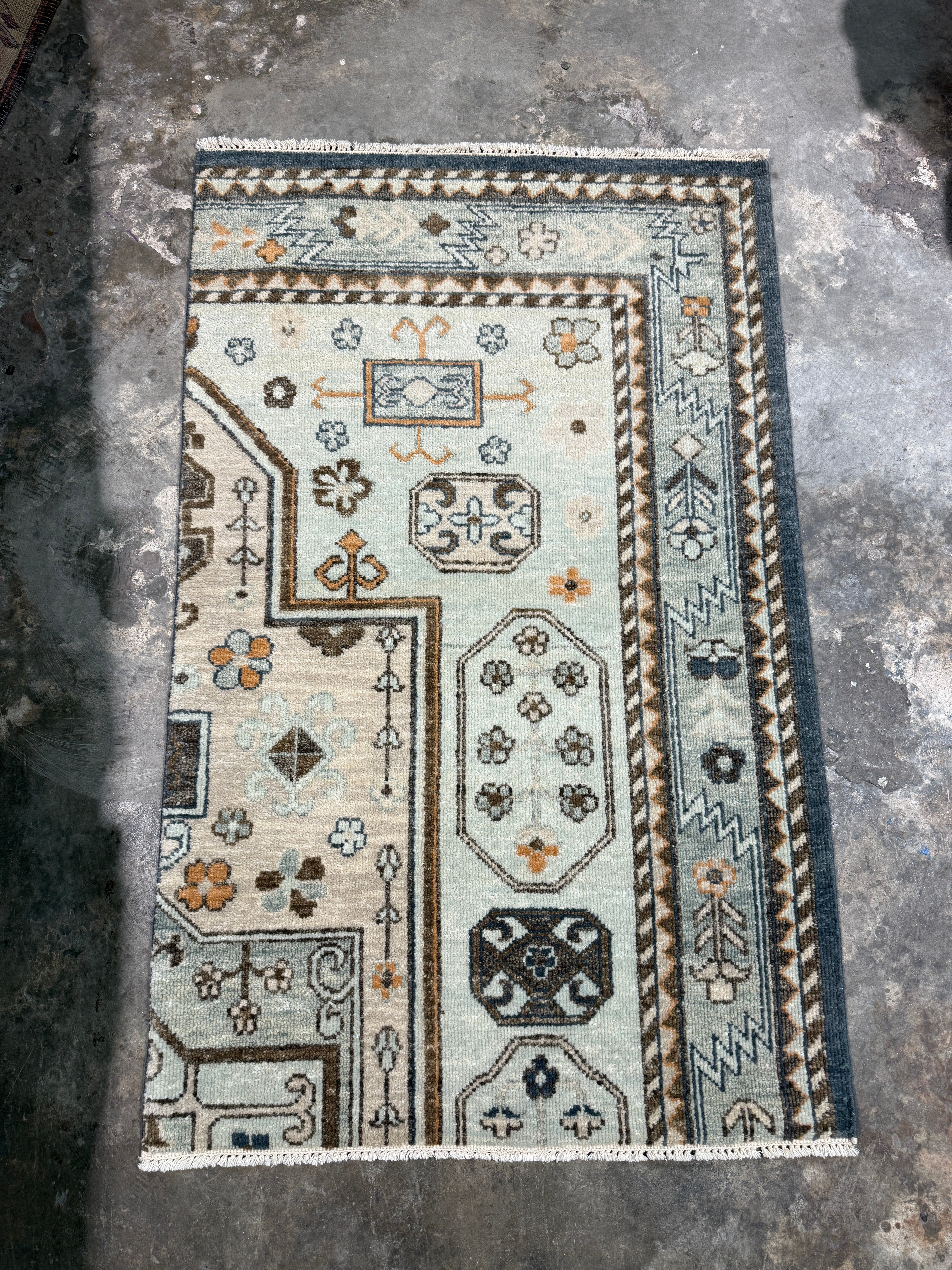 Margot Strum 2.6x5 Blue Hand-Knotted Oushak Rug
