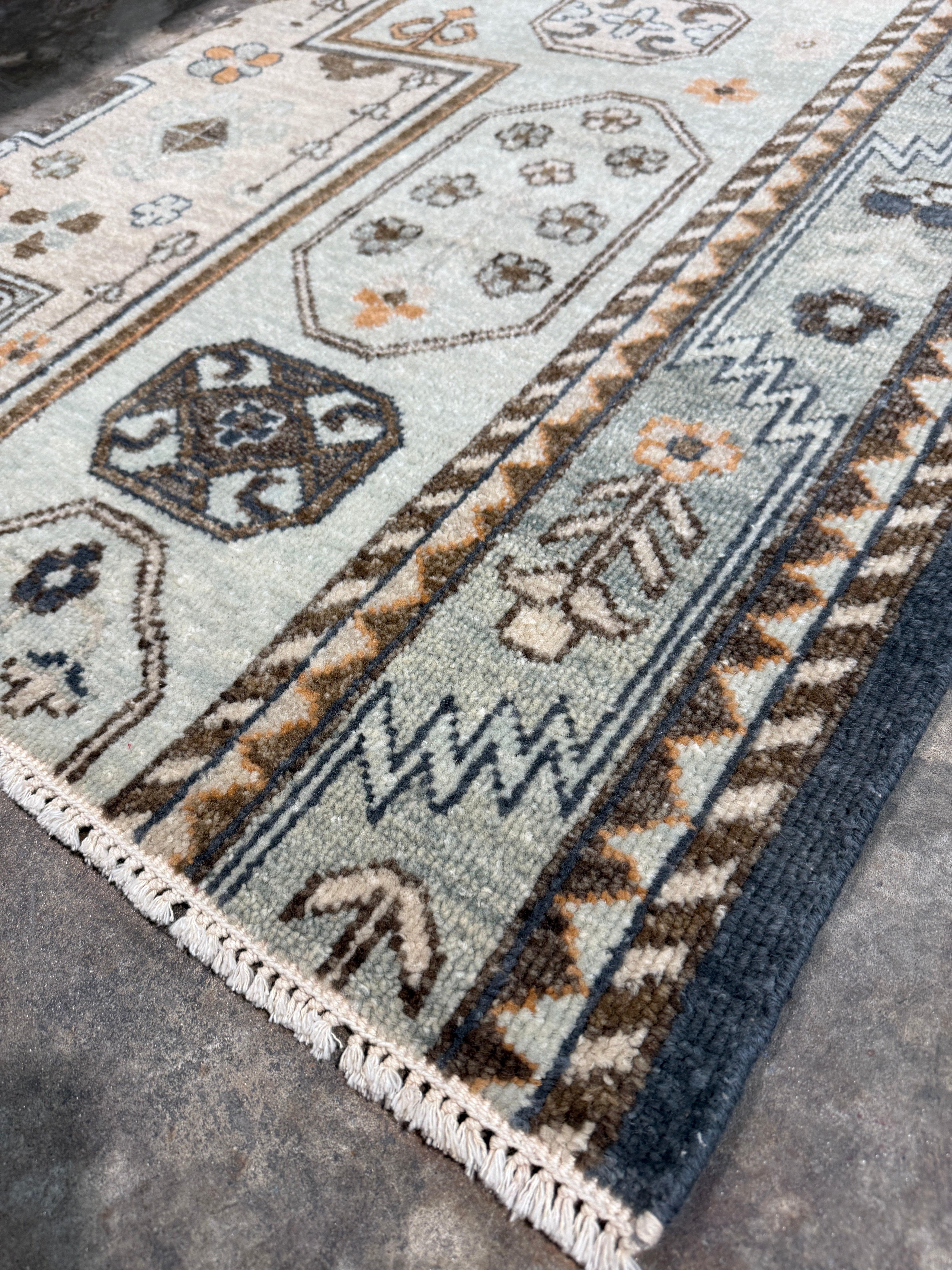 Margot Strum 2.6x5 Blue Hand-Knotted Oushak Rug