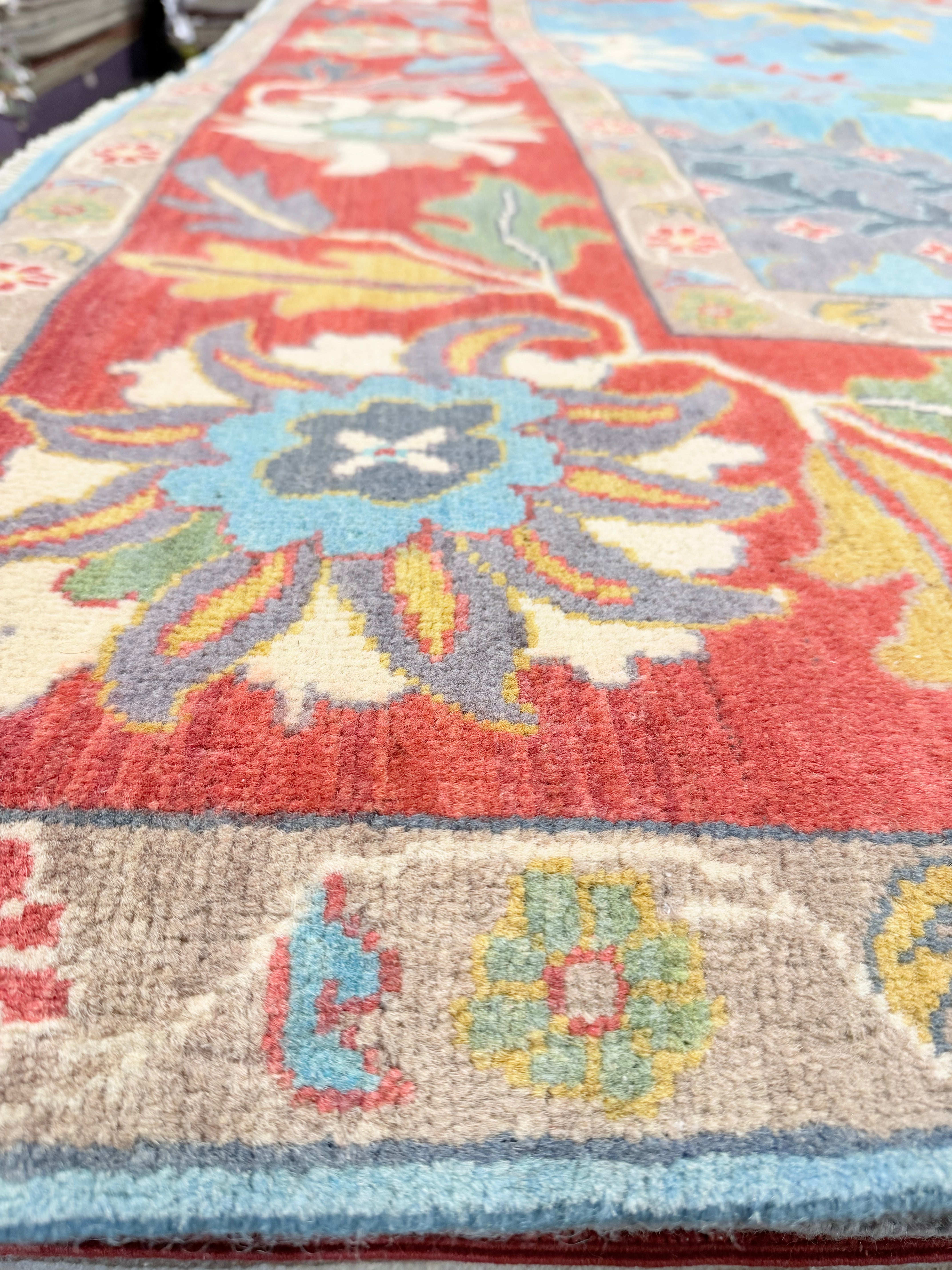 Tina 8.8x11.9 Afghani Aryana Blue and Red Rug