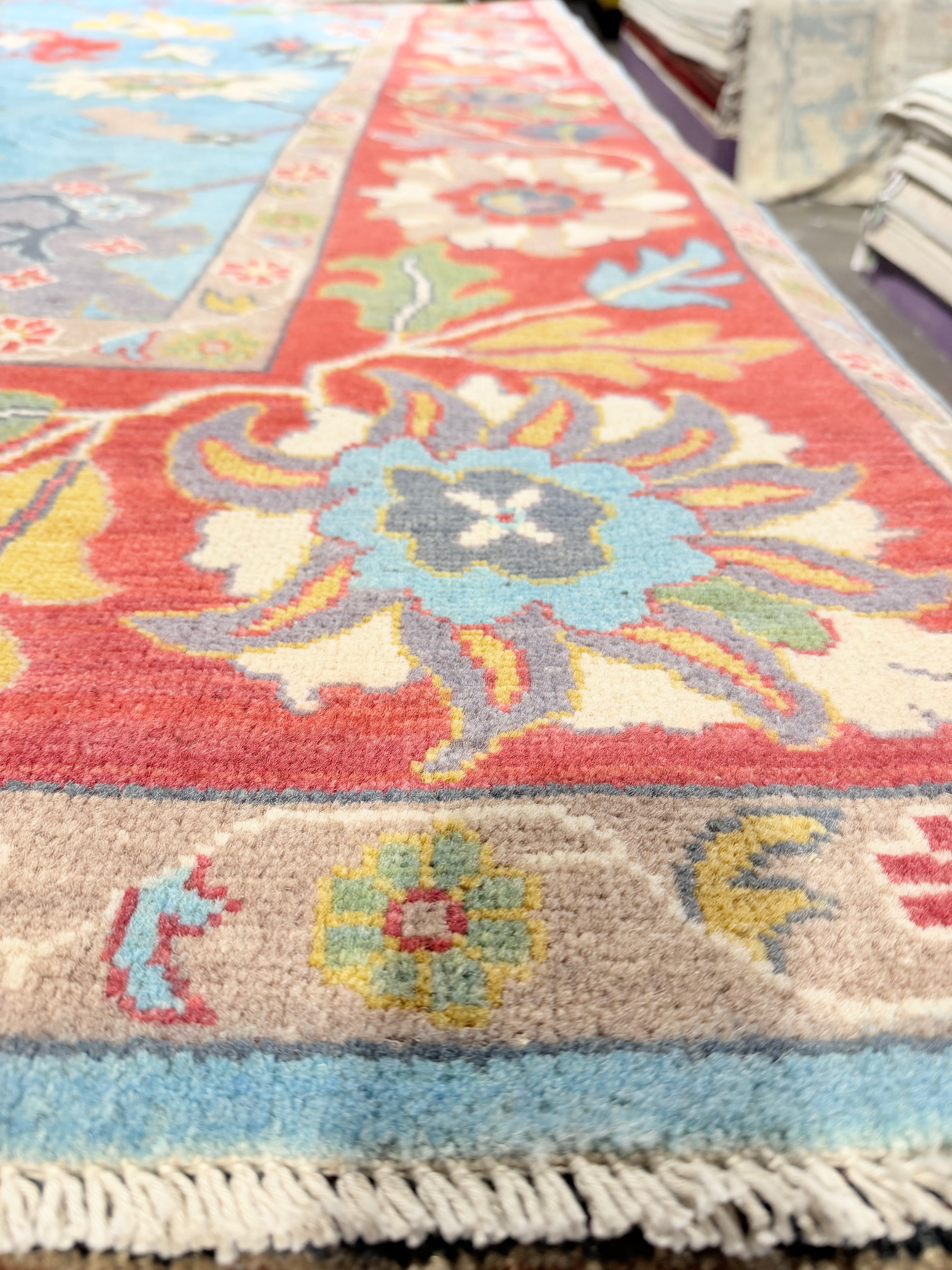 Tina 8.8x11.9 Afghani Aryana Blue and Red Rug