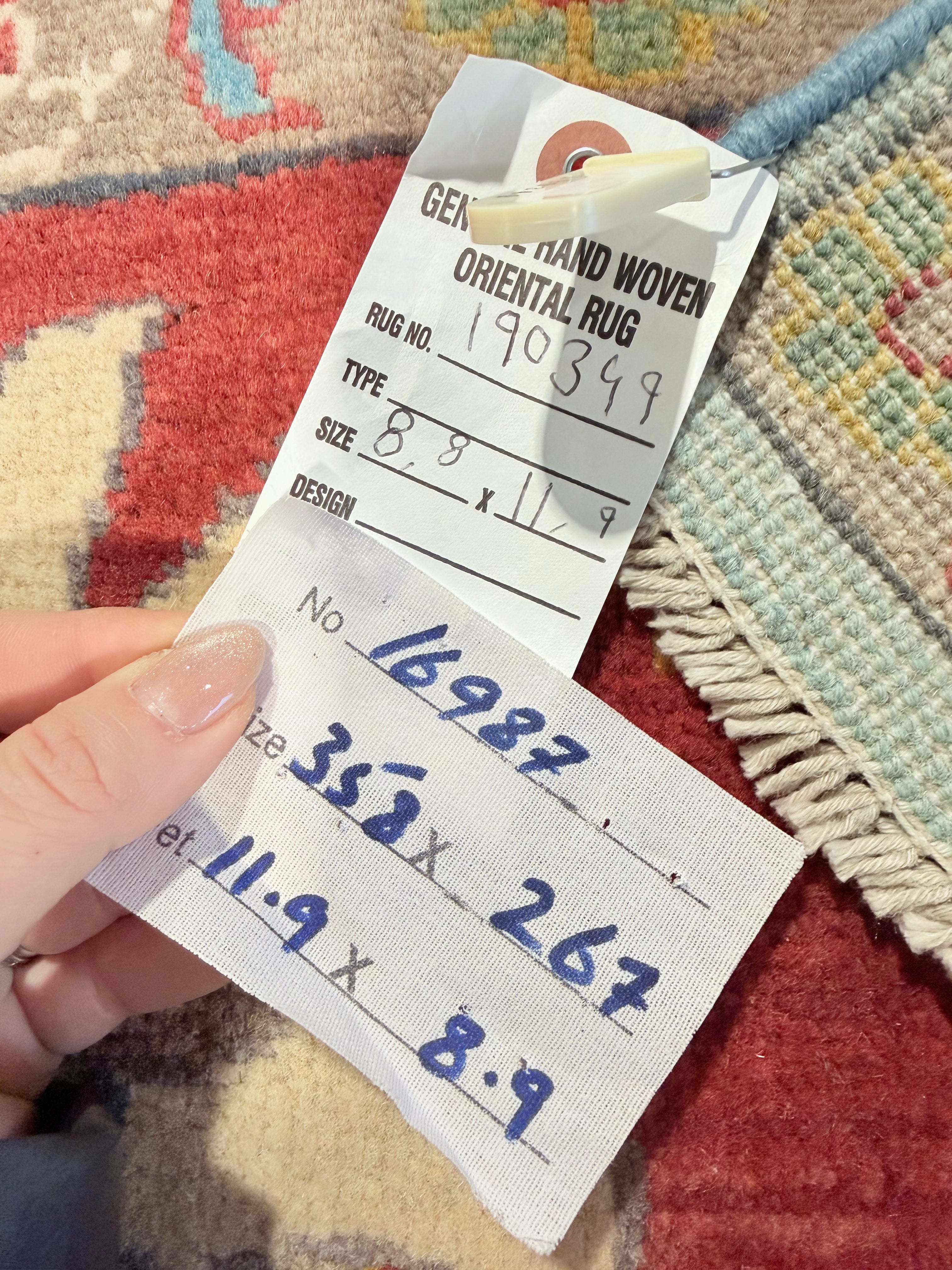 Tina 8.8x11.9 Afghani Aryana Blue and Red Rug