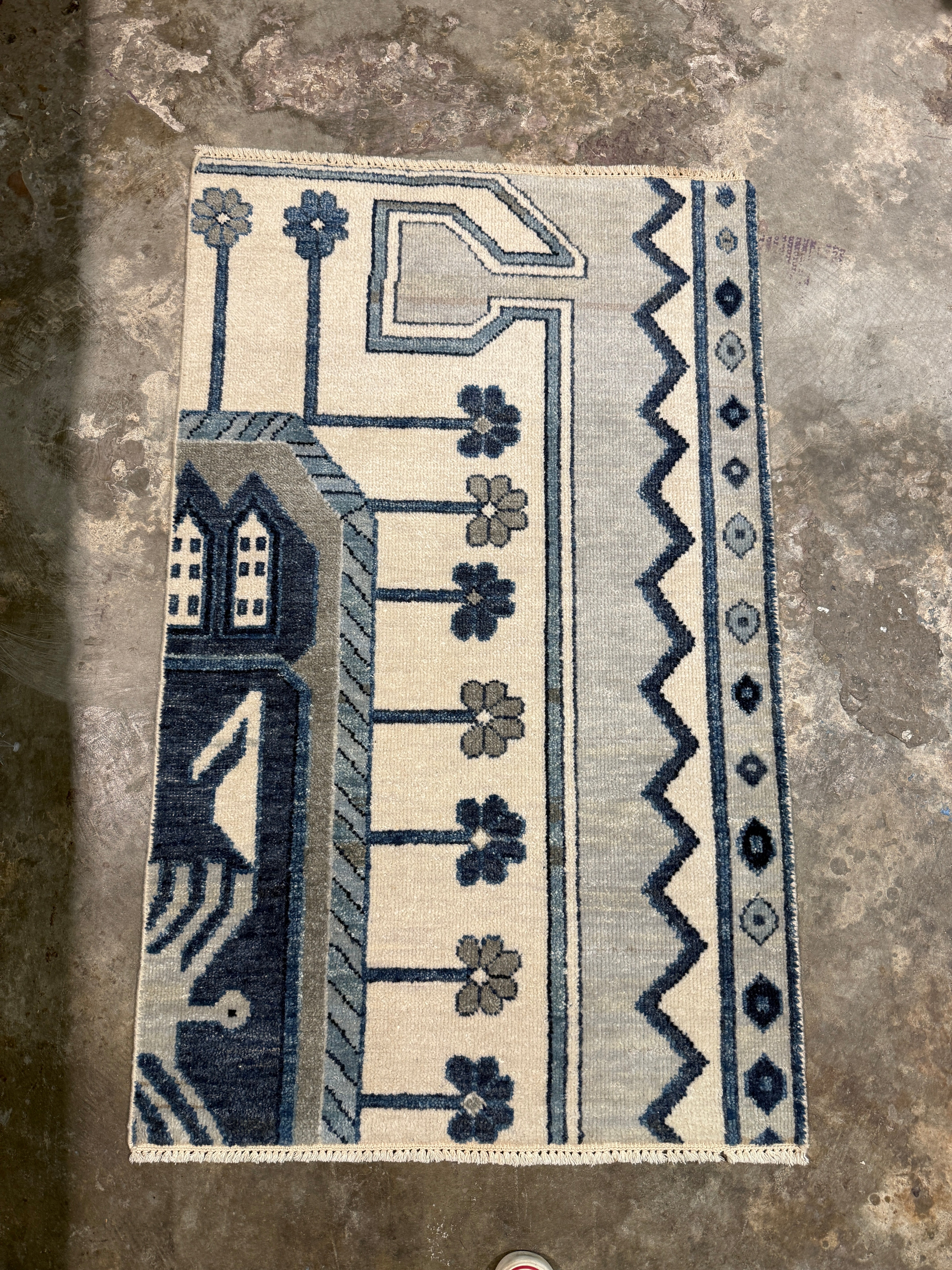 Kimberly Yussin 2.6x4 Blue Hand-Knotted Oushak Rug