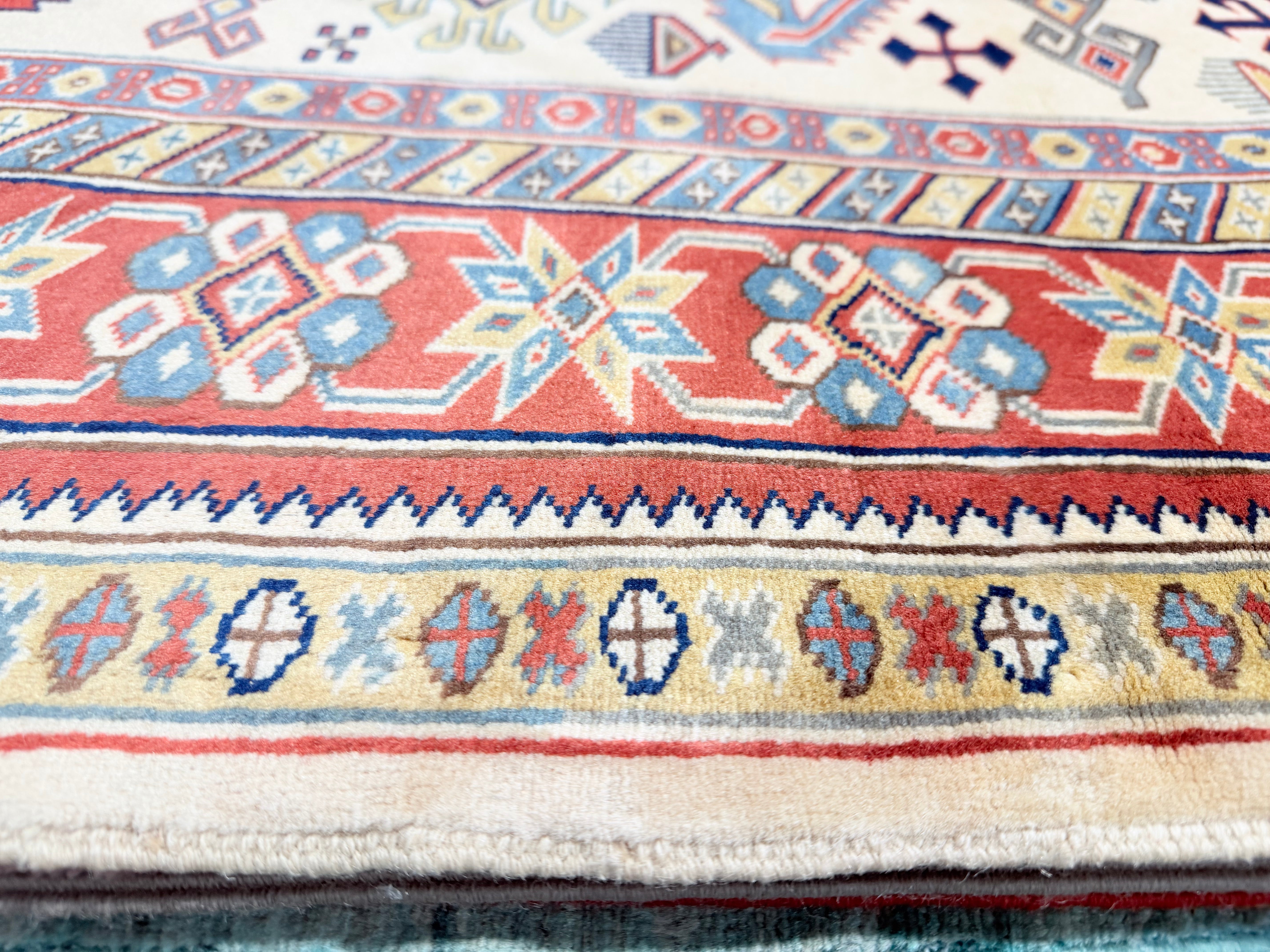 Jessie Nickson-Lopez 5.5x6.9 Afghani Kazak Cream and Red Rug