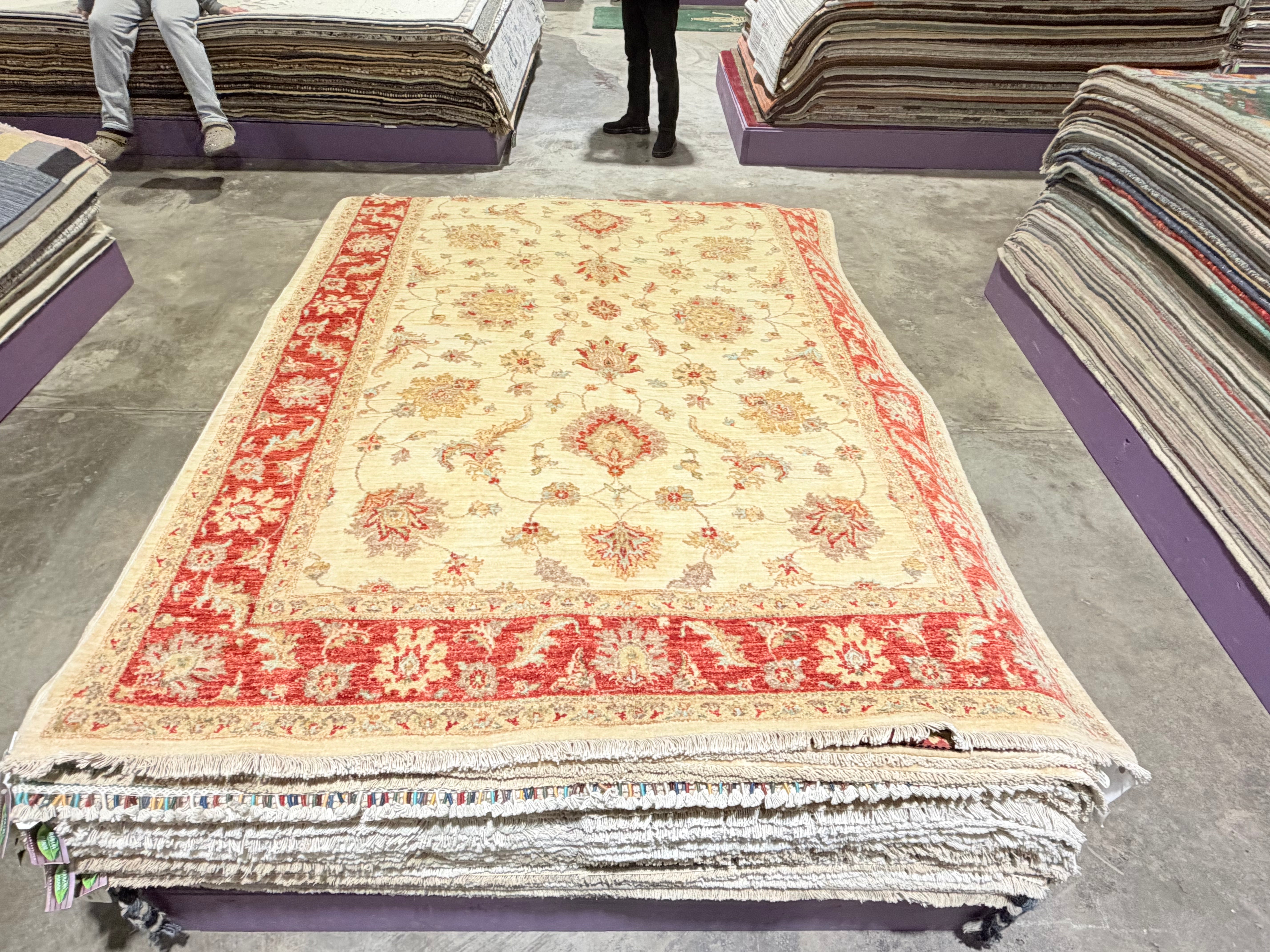 Alison Tatlock 5.7x8.1 Afghani Oushak Red and Ivory Rug