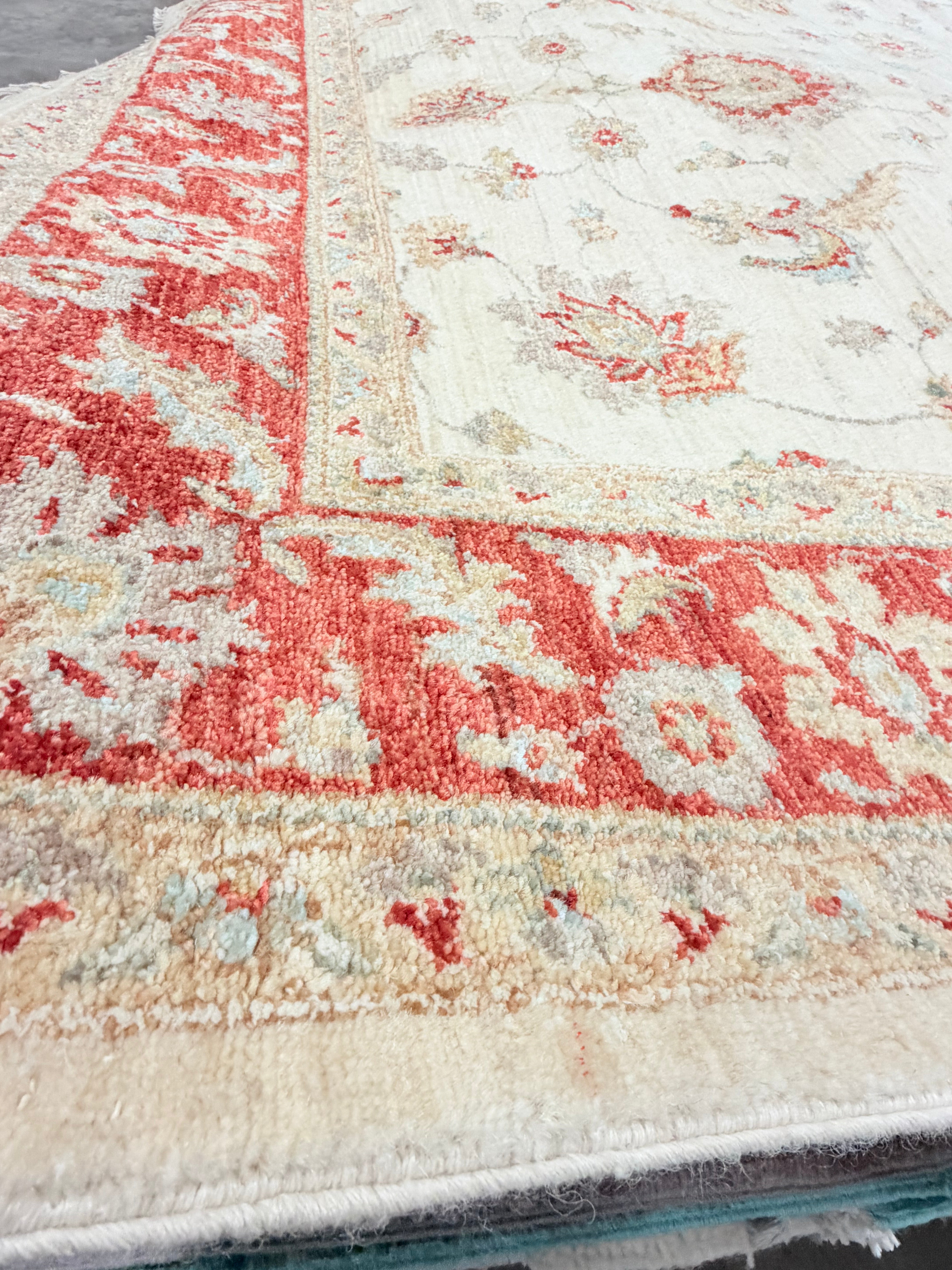 Alison Tatlock 5.7x8.1 Afghani Oushak Red and Ivory Rug