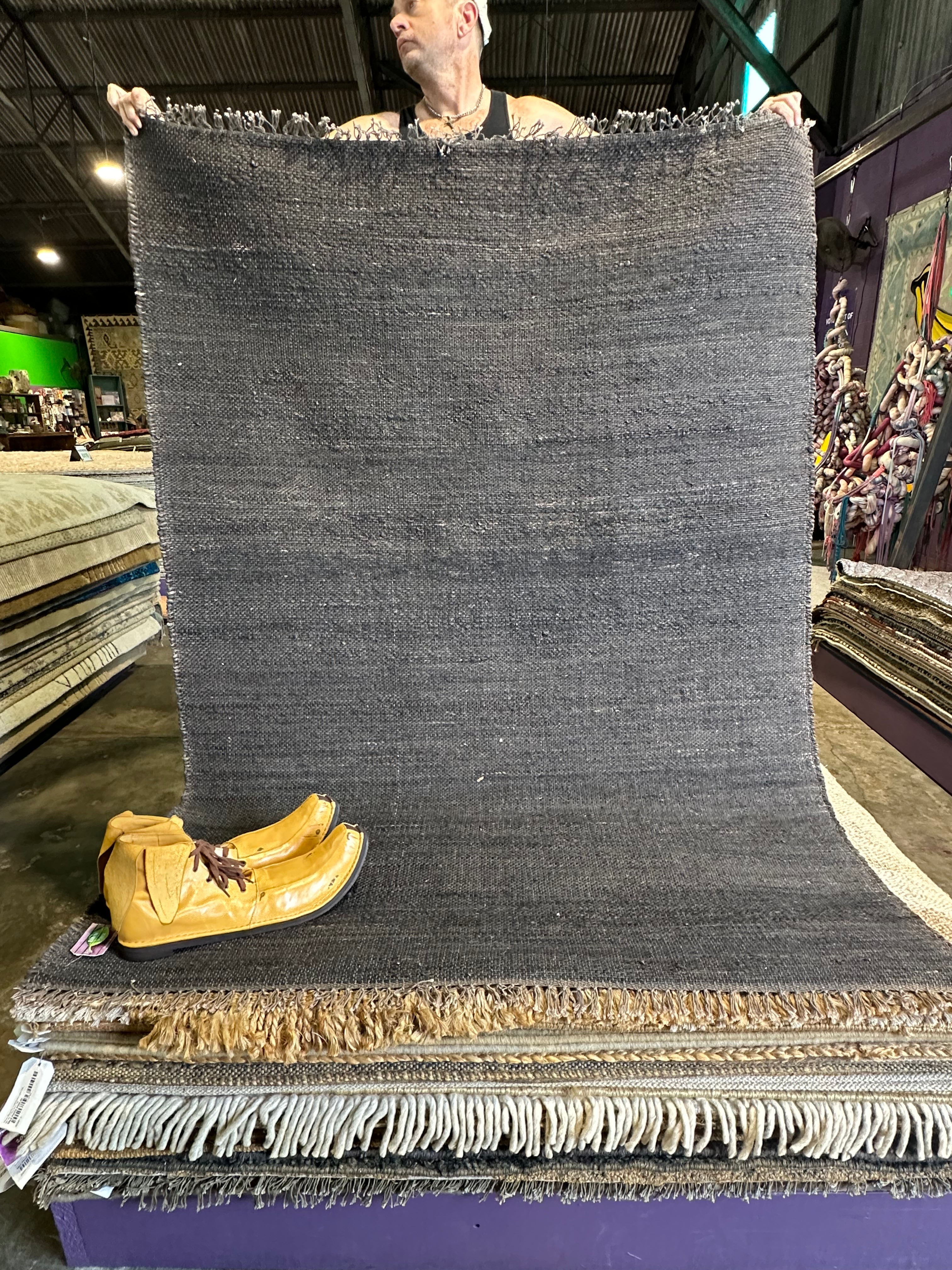 Captain Beefheart 4x6 Green Handwoven Jute Durrie Rug CLEARANCE 70% OFF